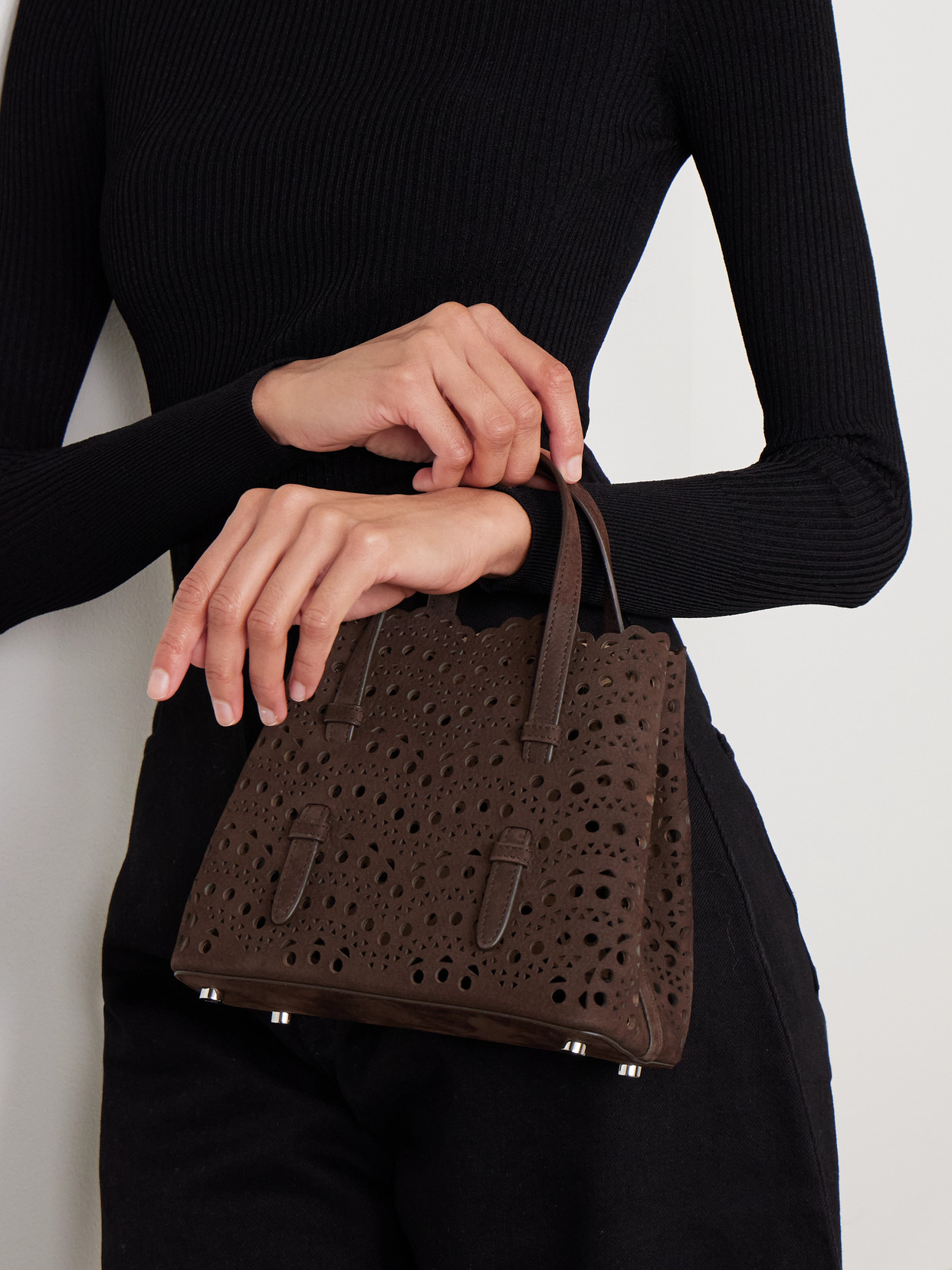 Alaïa Mina Laser-cut Suede Tote In Brown