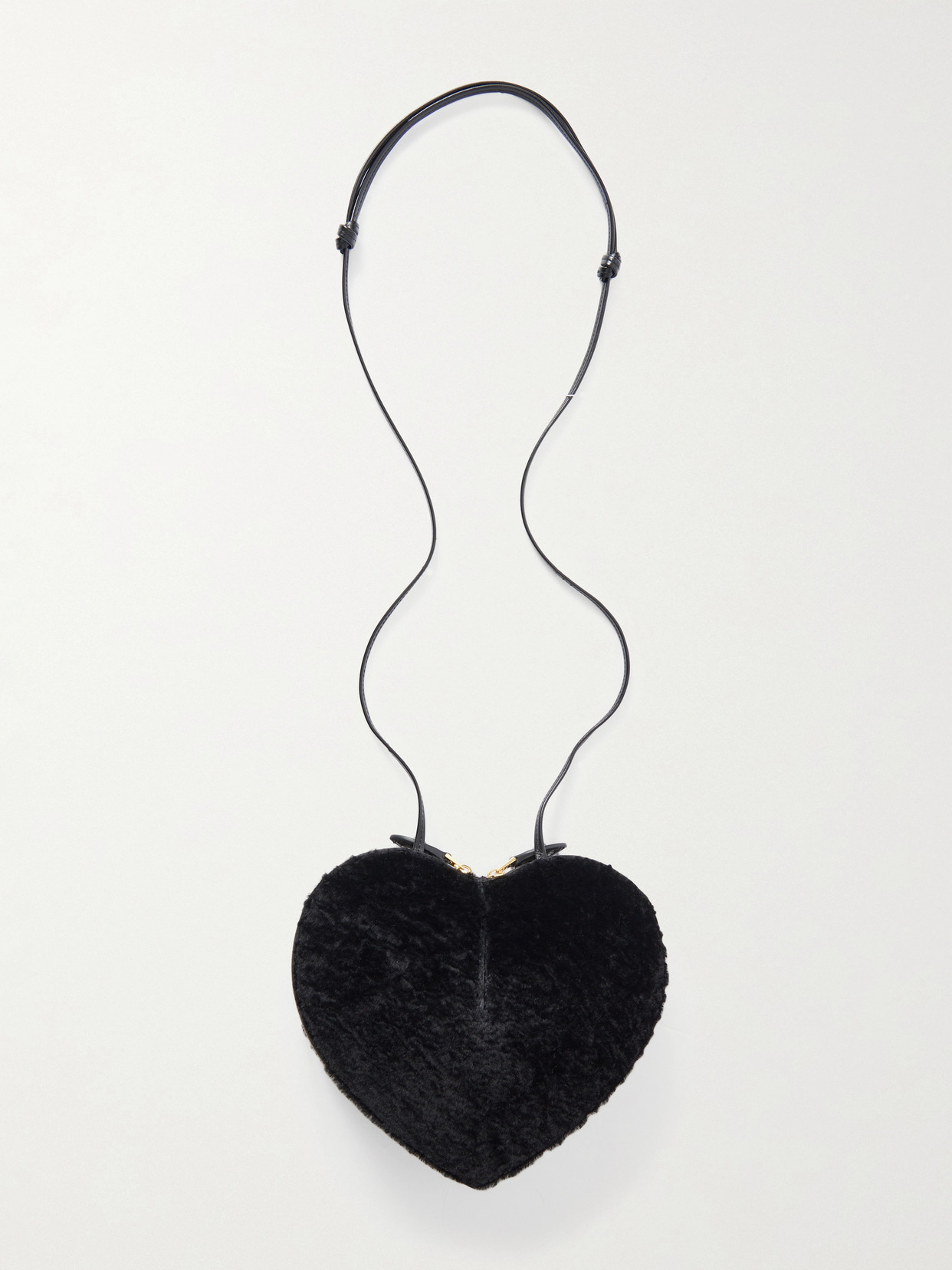 Alaïa Le Coeur Leather-trimmed Shearling Shoulder Bag In Black