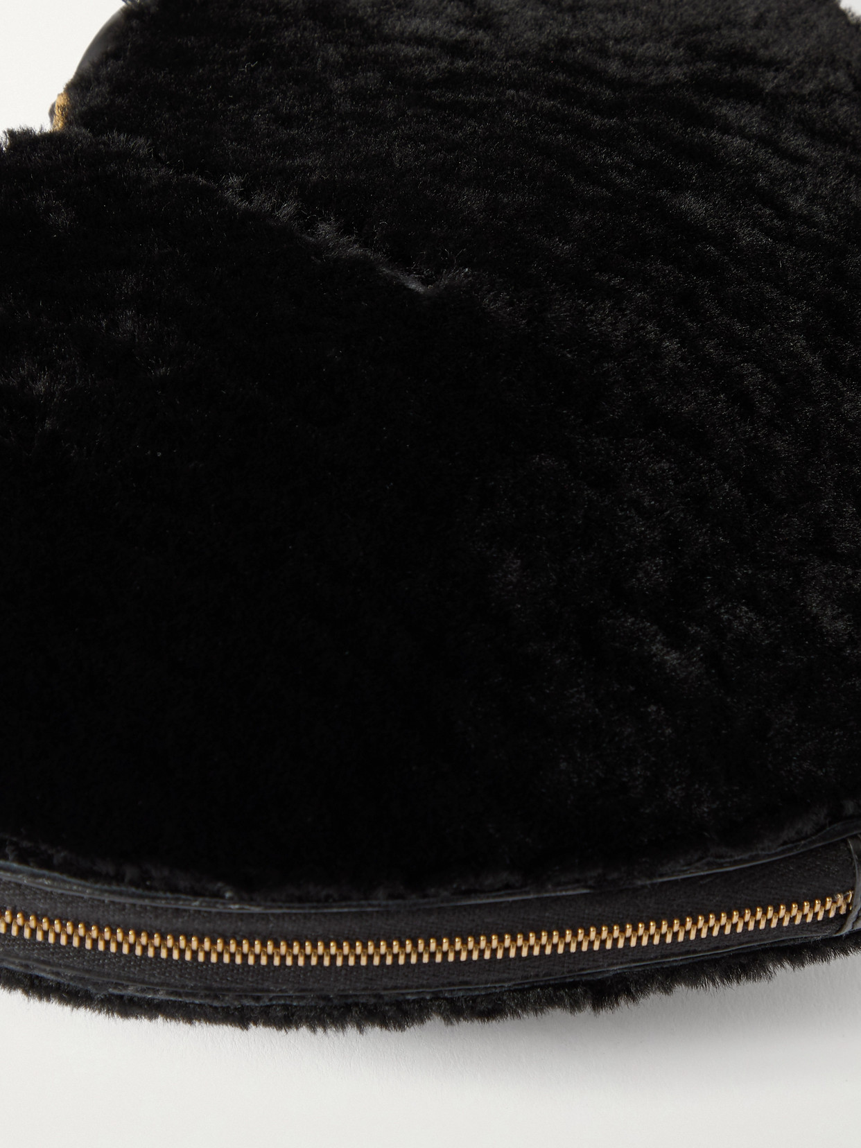 Alaïa Le Coeur Leather-trimmed Shearling Shoulder Bag In Black