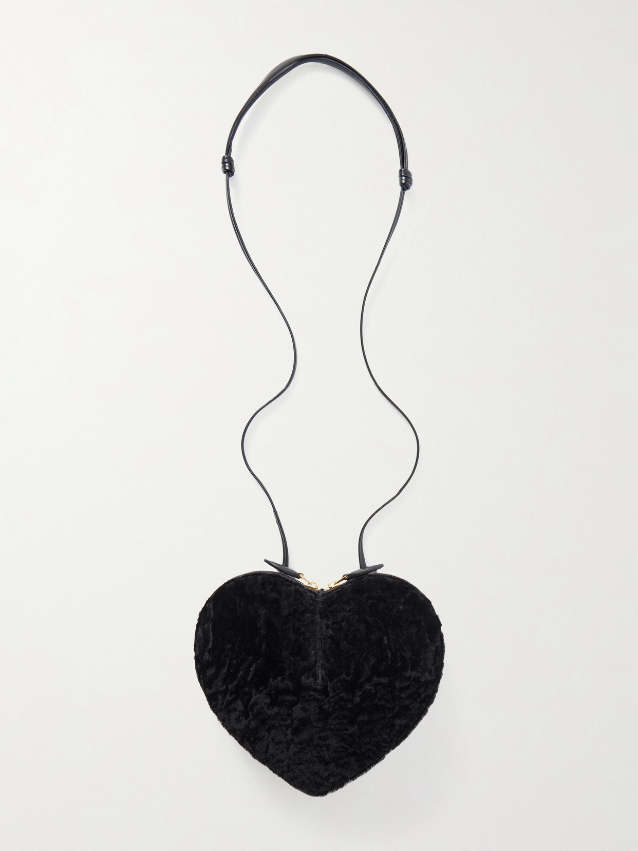 Alaïa Le Coeur Leather-trimmed Shearling Shoulder Bag In Black