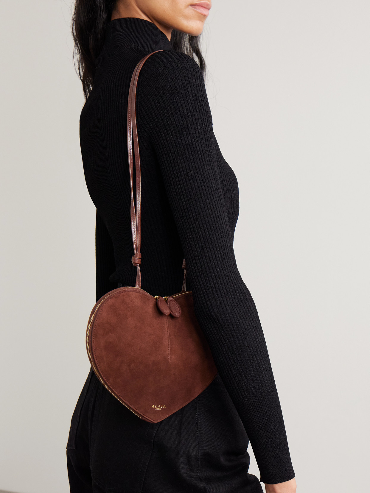 Alaïa Le Coeur Suede And Leather Shoulder Bag In Brown