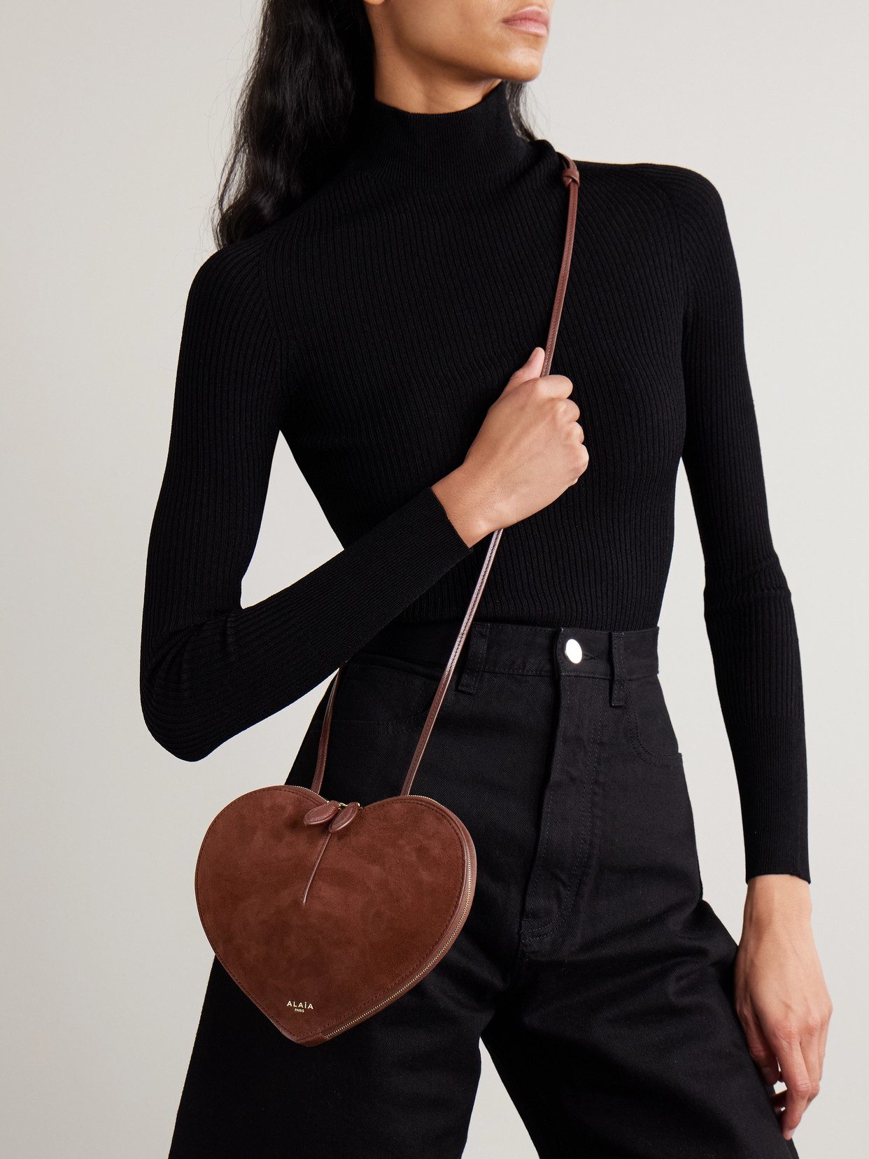 Alaïa Le Coeur Suede And Leather Shoulder Bag In Brown