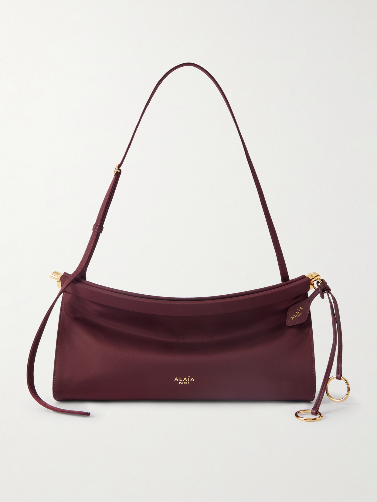 Alaïa Le Click E/w Medium Satin-twill Shoulder Bag In Burgundy