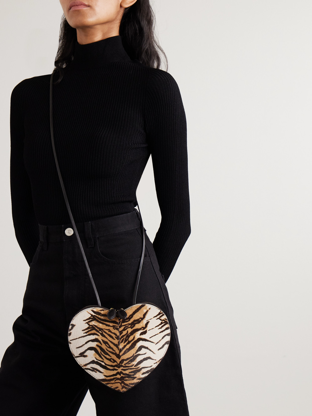 Alaïa Le Coeur Animal-print Leather-trimmed Calf Hair Shoulder Bag In Multi