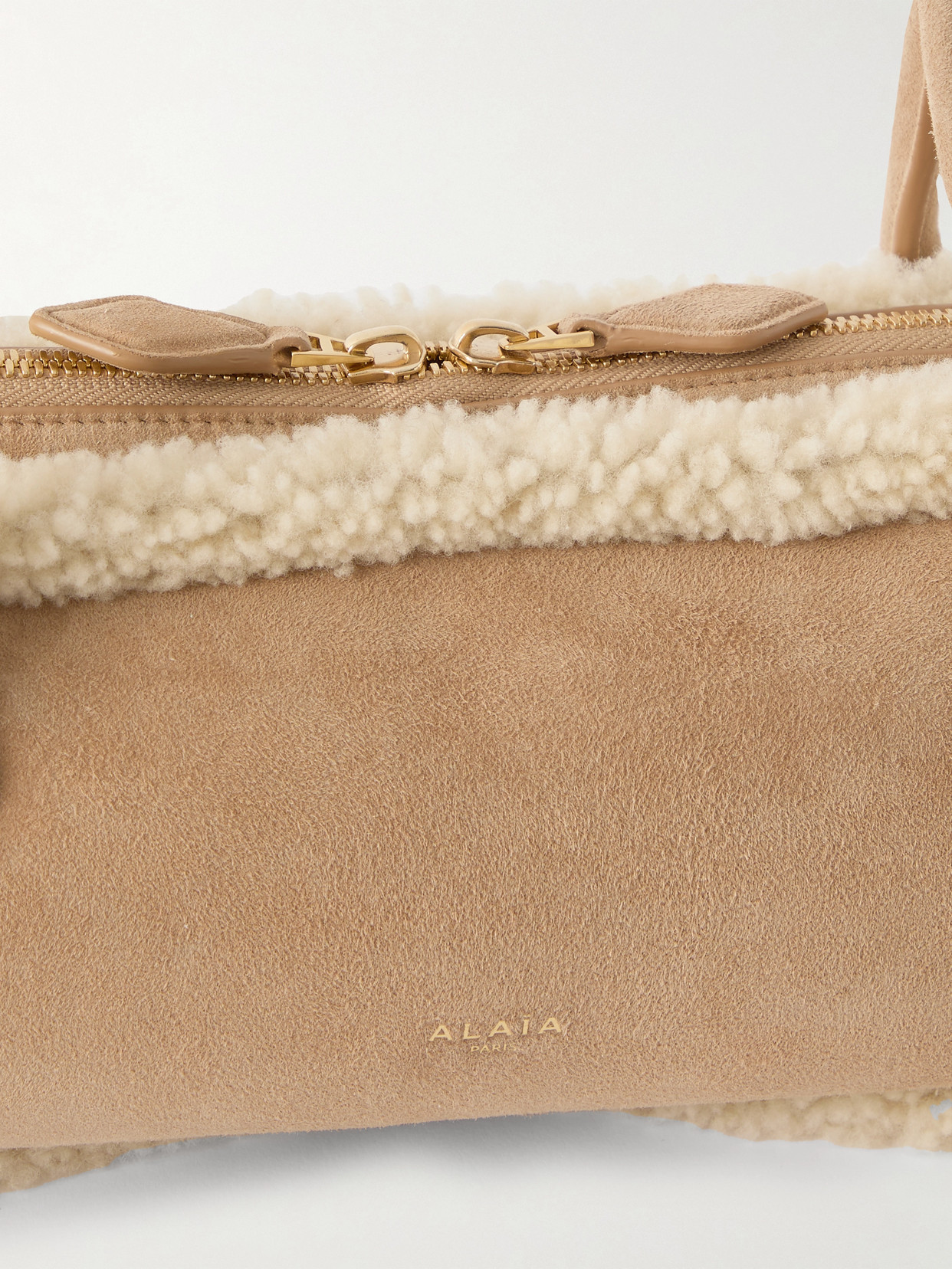 Alaïa Le Teckel Medium Shearling Shoulder Bag In Brown