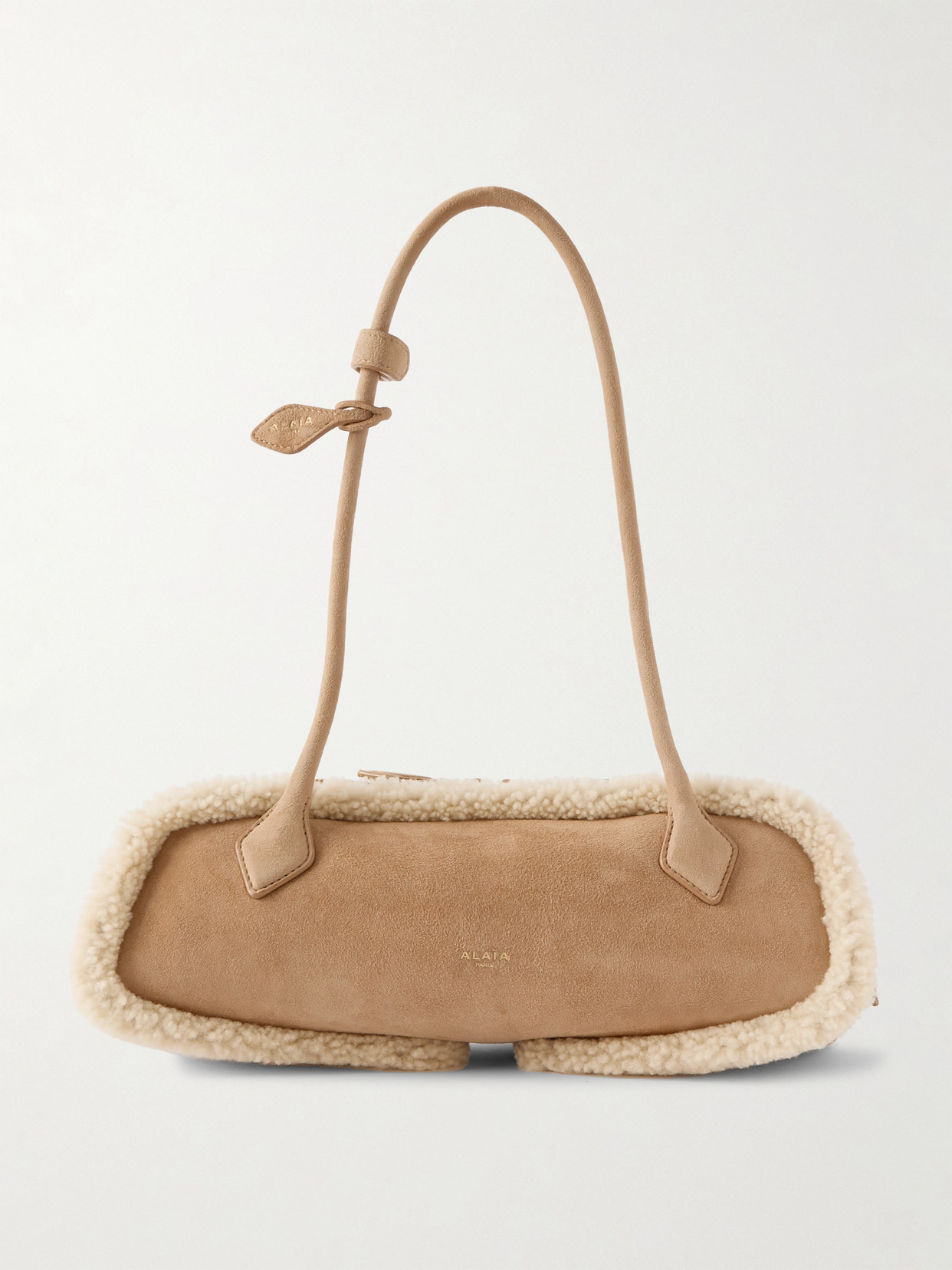 Alaïa Le Teckel Medium Shearling Shoulder Bag In Brown