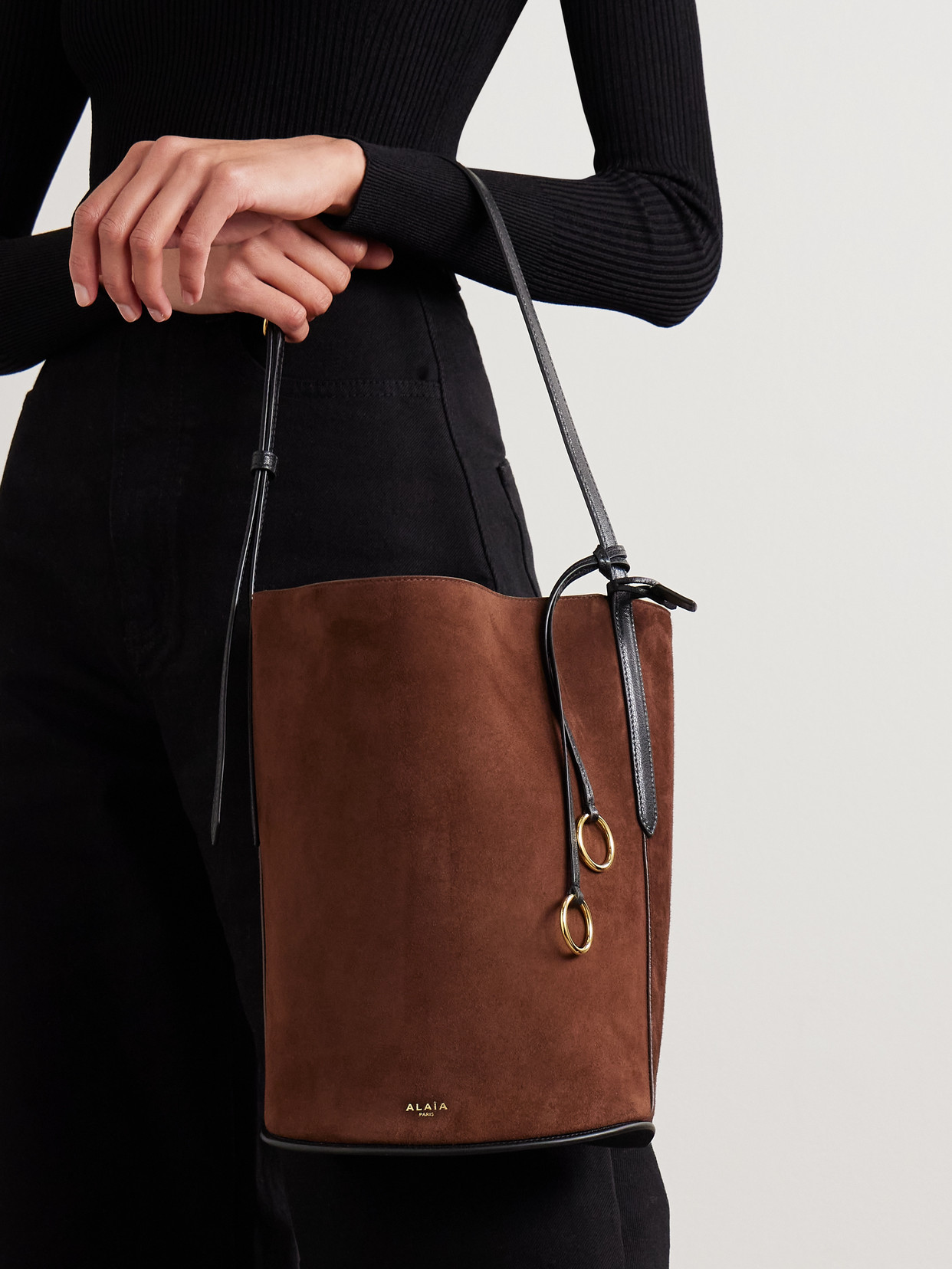Alaïa Leather-trimmed Suede Tote In Brown