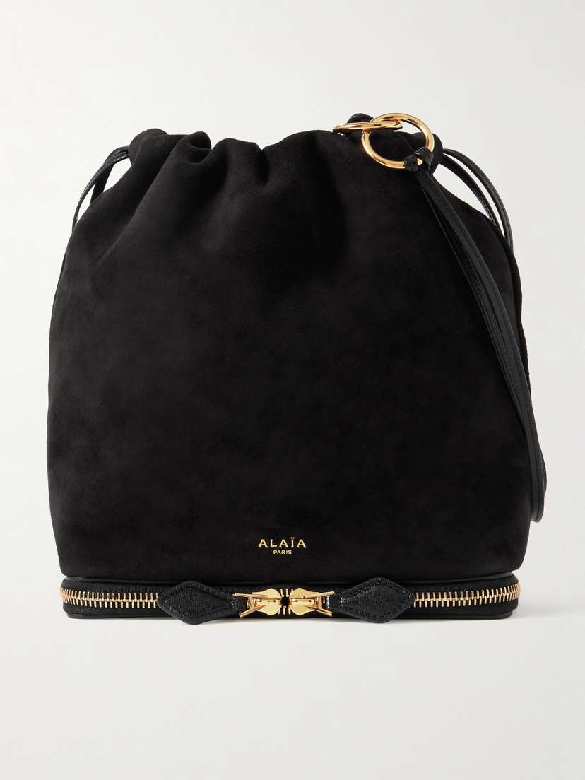 Alaïa Le Pochon Leather-trimmed Suede Shoulder Bag