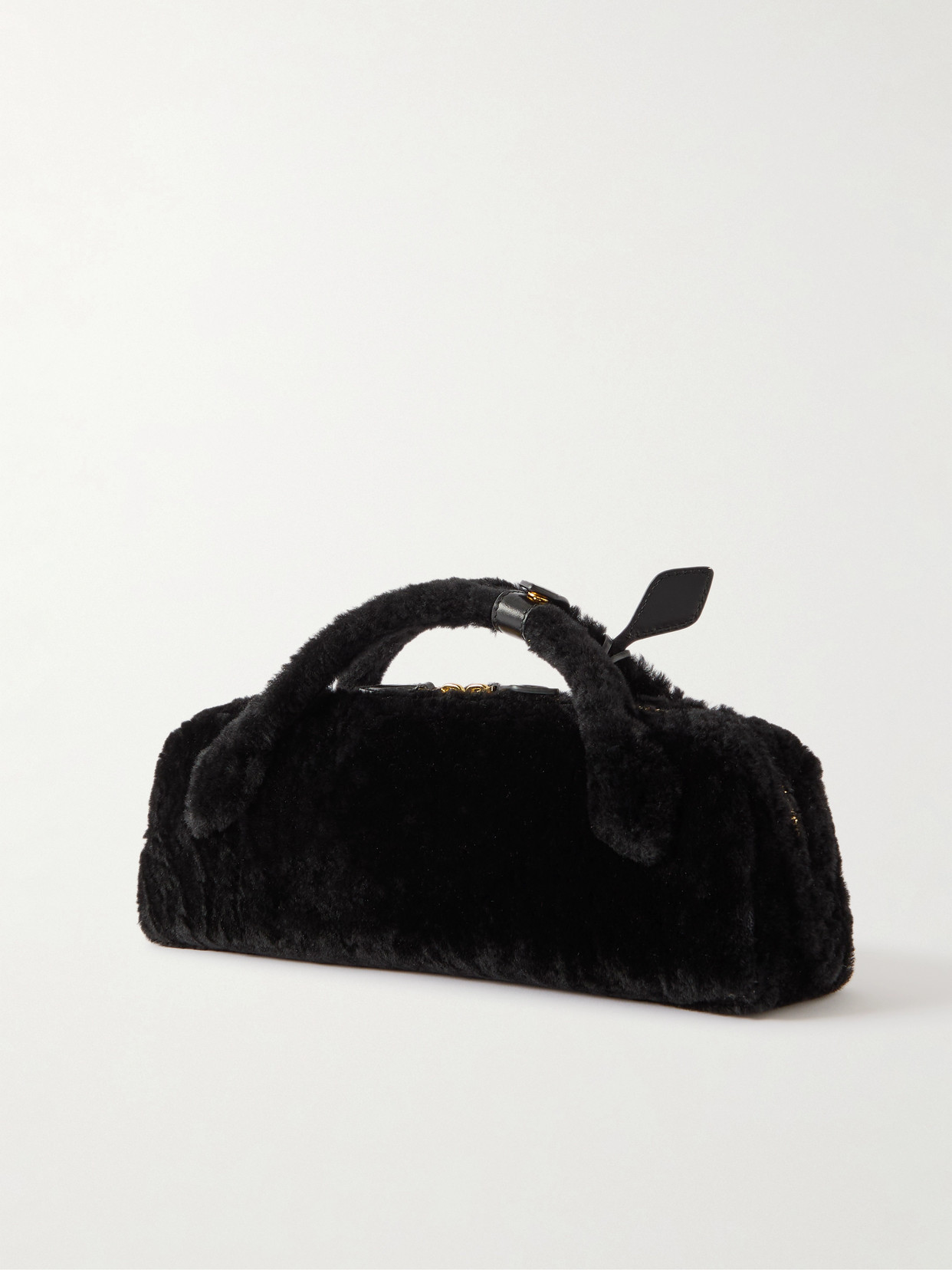 Alaïa Le Teckel Leather-trimmed Shearling Clutch In Black