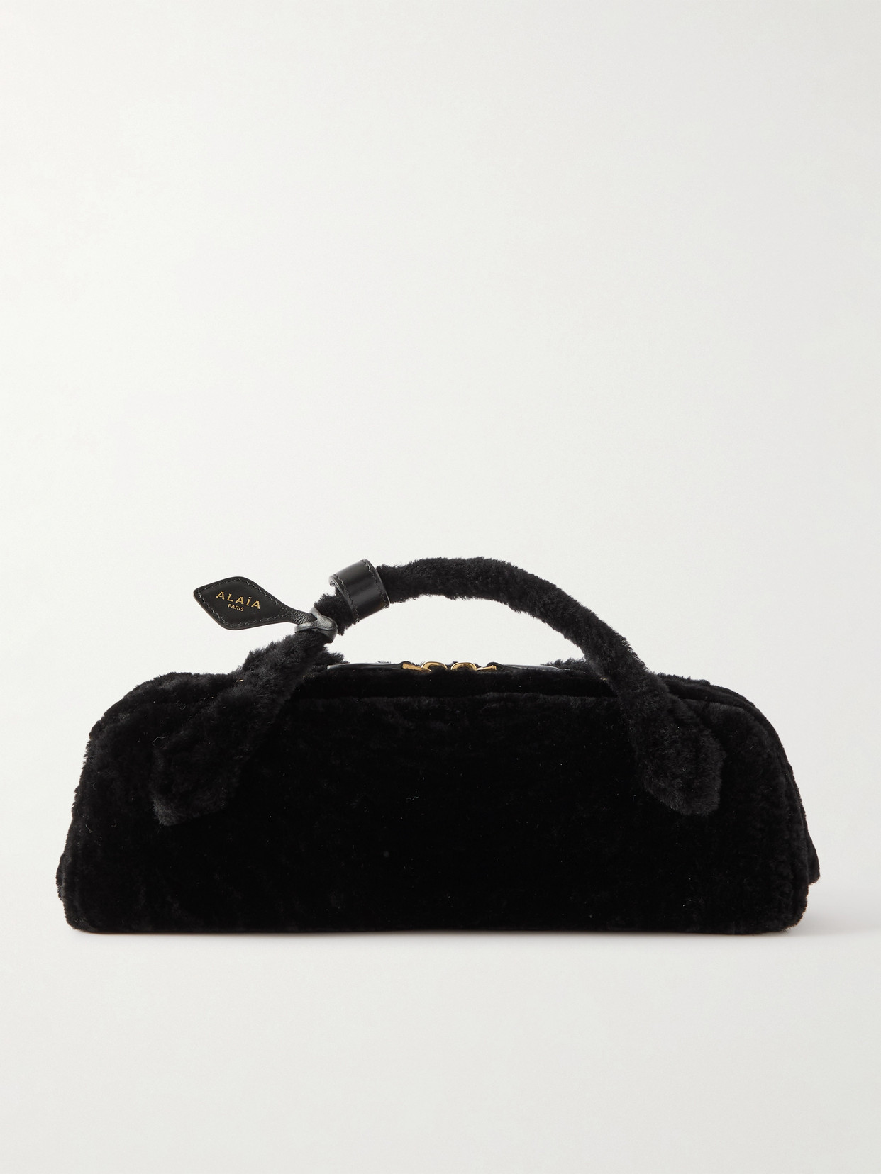 Alaïa Le Teckel Leather-trimmed Shearling Clutch In Black