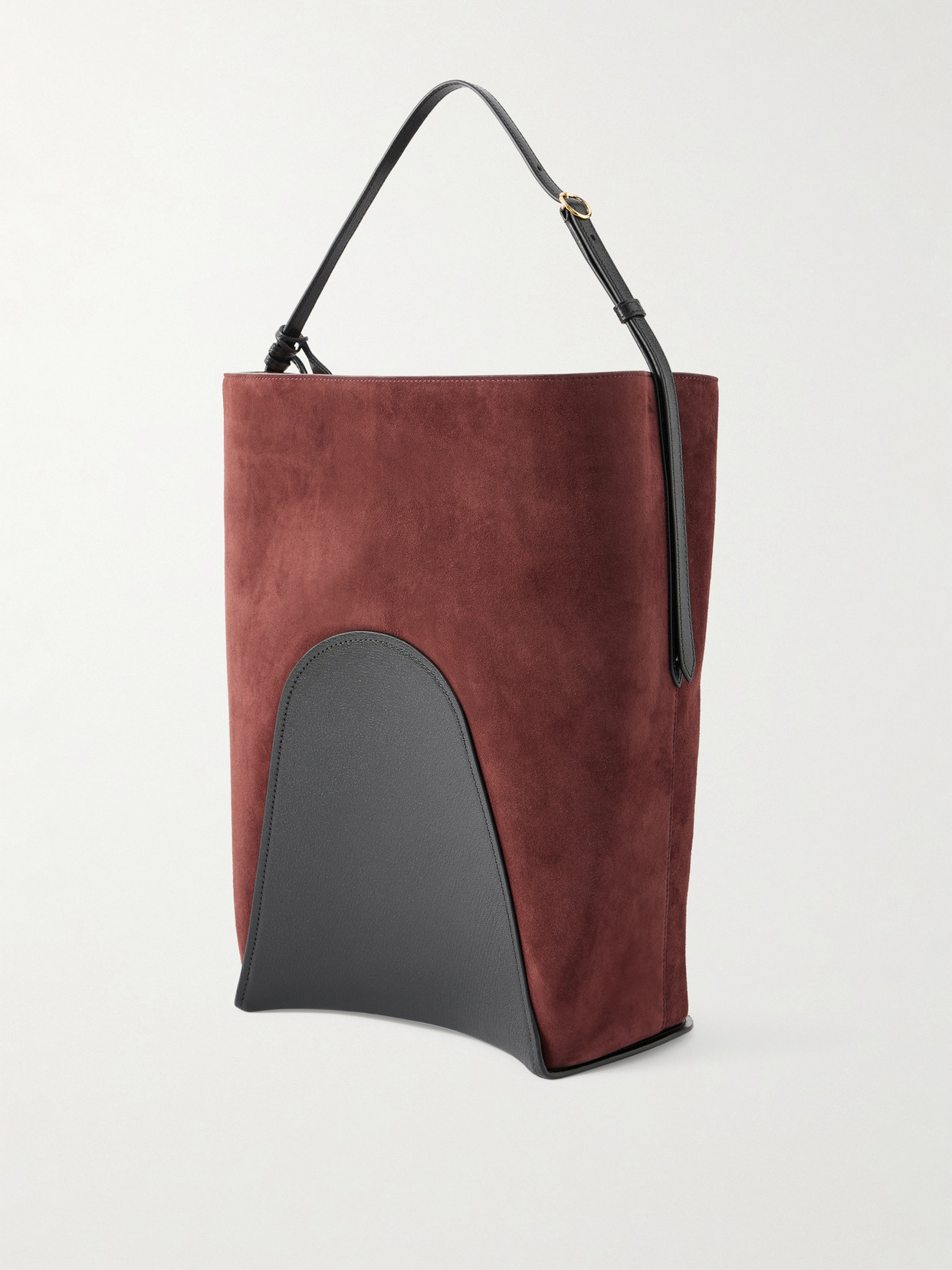 Alaïa Hip Large Logo-detailed Leather-trimmed Suede Bucket Bag In Brown