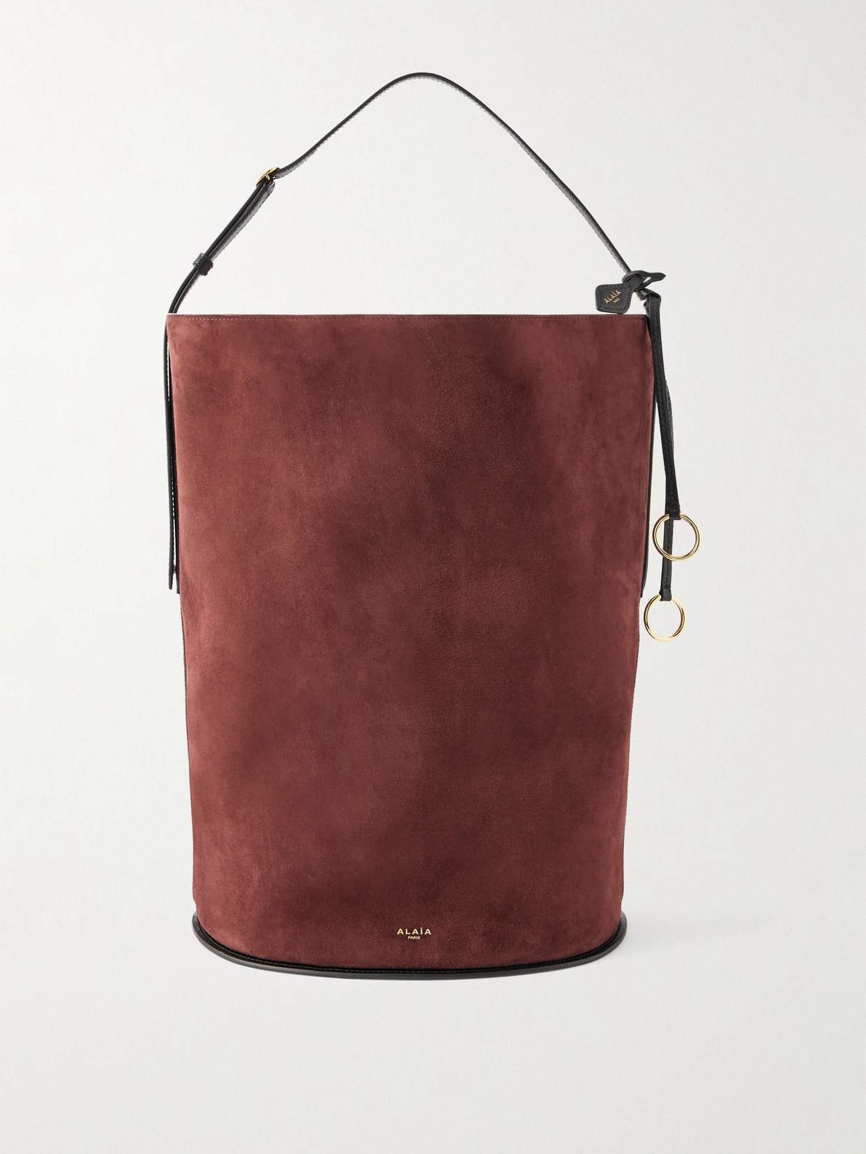 Alaïa Hip Large Logo-detailed Leather-trimmed Suede Bucket Bag In Brown