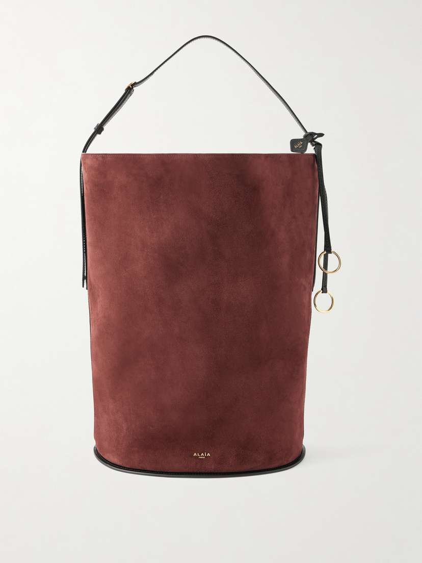Alaïa Hip Large Logo-detailed Leather-trimmed Suede Bucket Bag