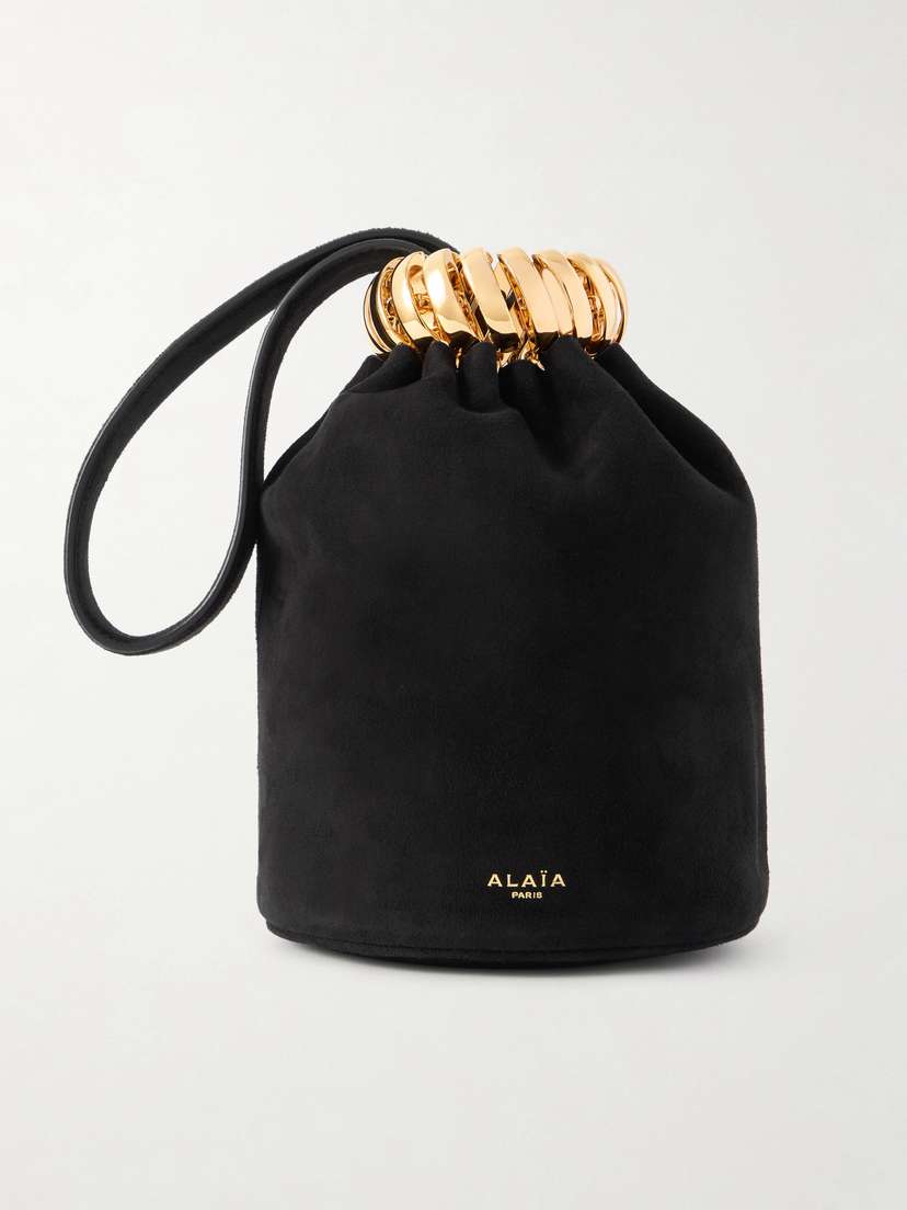 Alaïa Leather And Gold-tone Trimmed Suede Bucket Bag