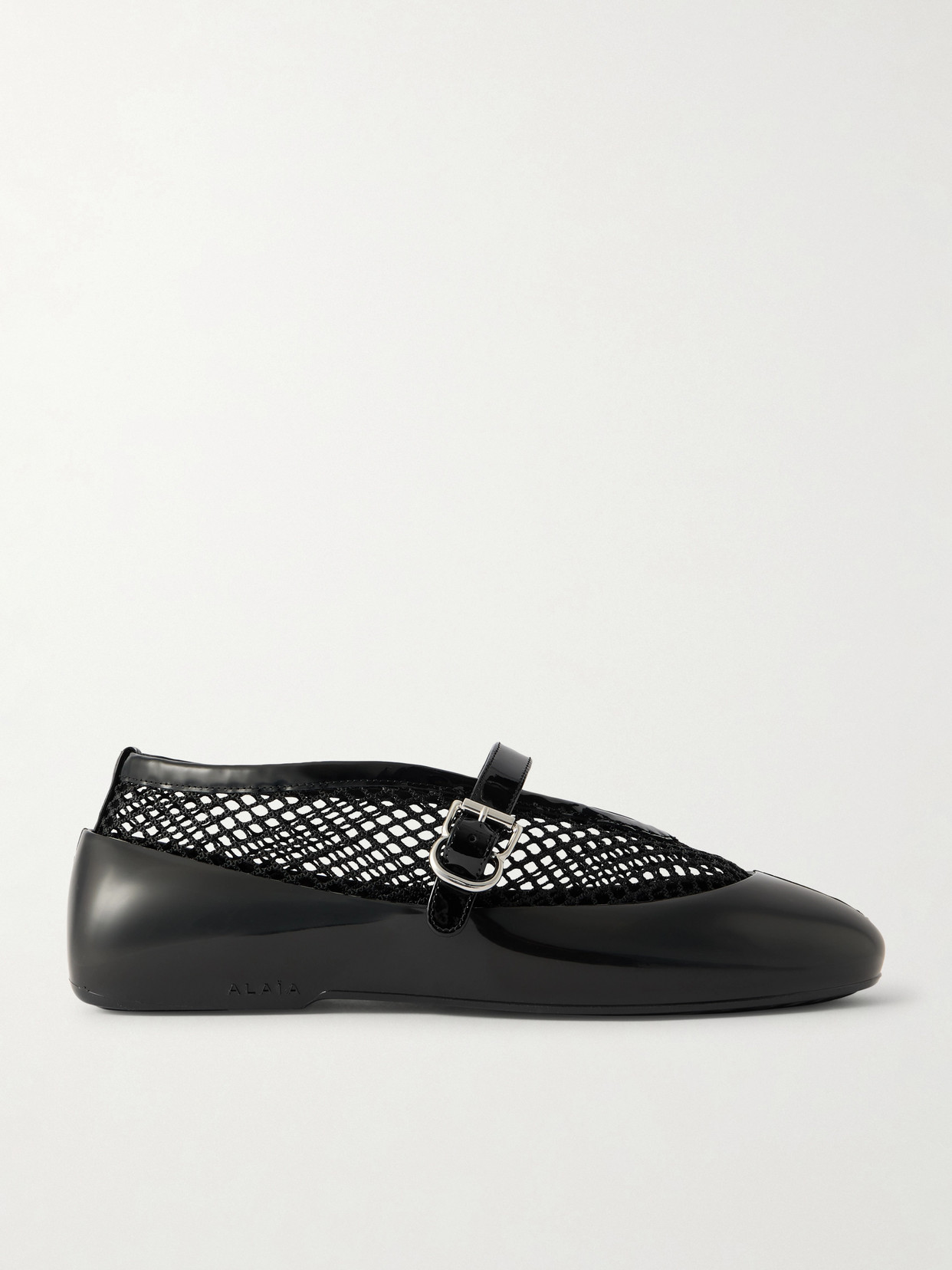 Alaïa Patent Leather-trimmed Mesh And Rubber Ballet Flats In Black
