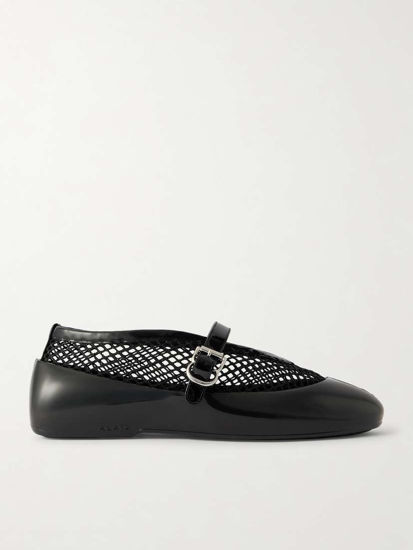 Alaïa Patent Leather-trimmed Mesh And Rubber Ballet Flats