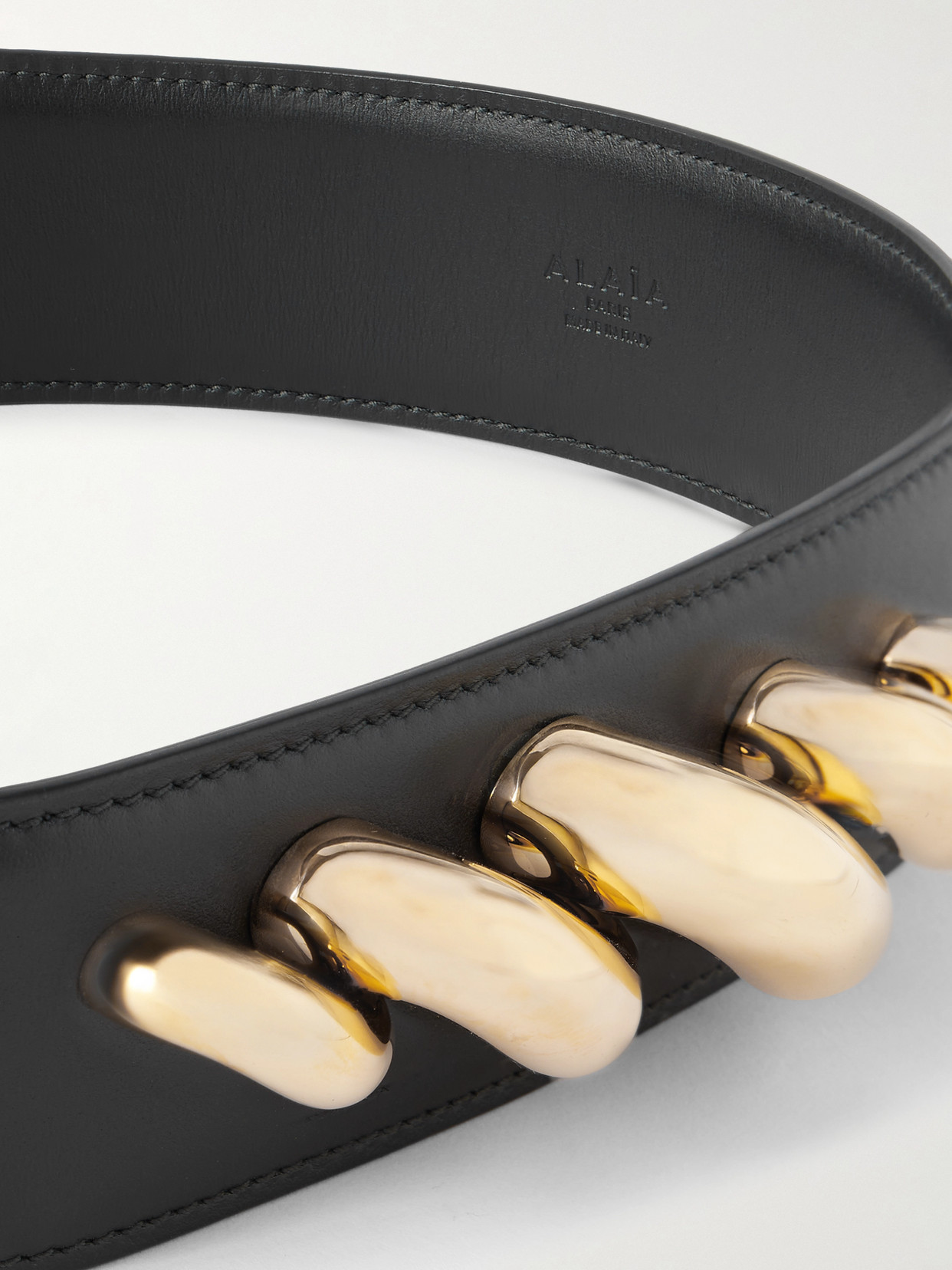 Alaïa Gold-tone Embellished Leather Belt In Black