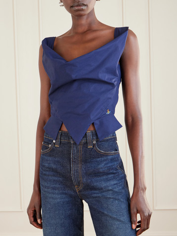 Vivienne Westwood Sunday draped embroidered cotton-poplin top