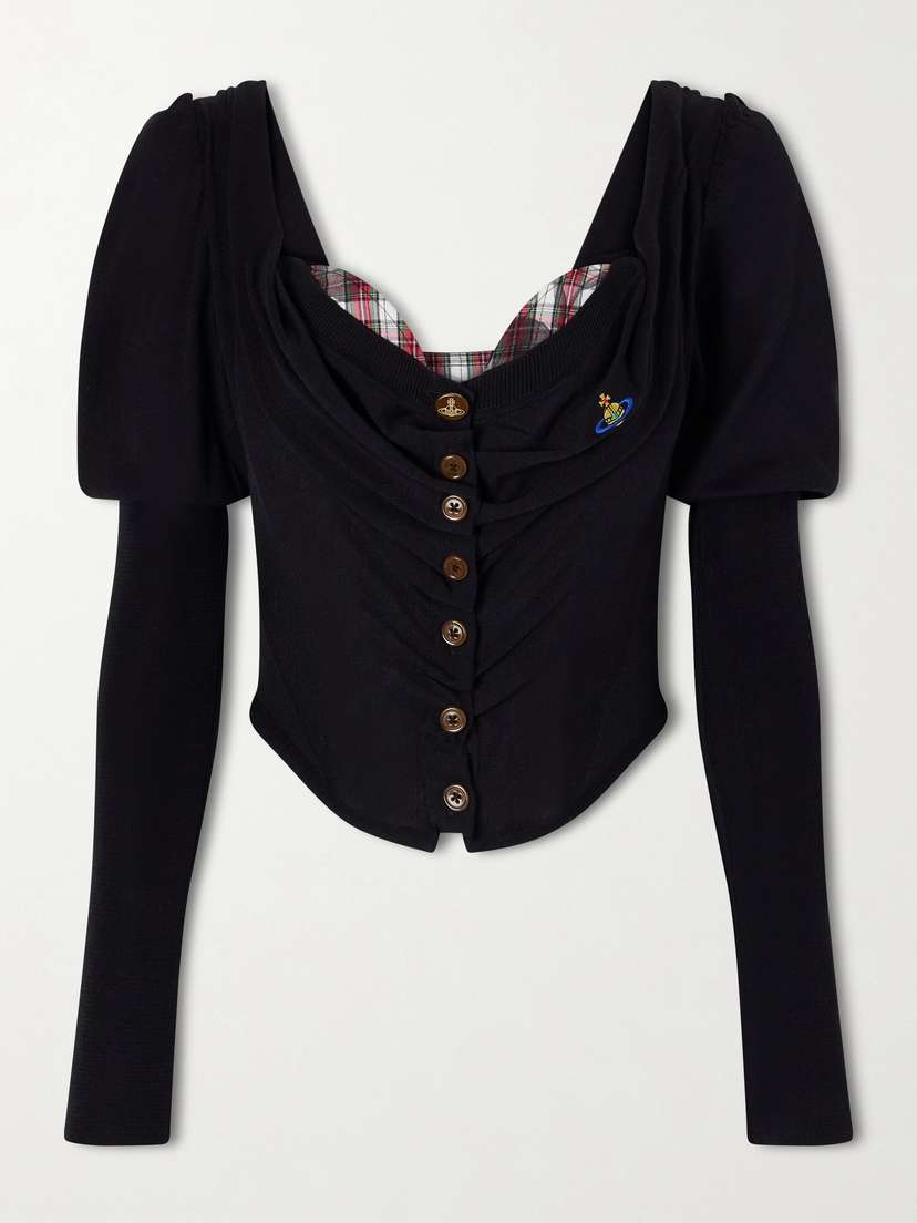 Vivienne Westwood Bea Checked Cotton-trimmed Embroidered Wool And Silk-blend Cardigan
