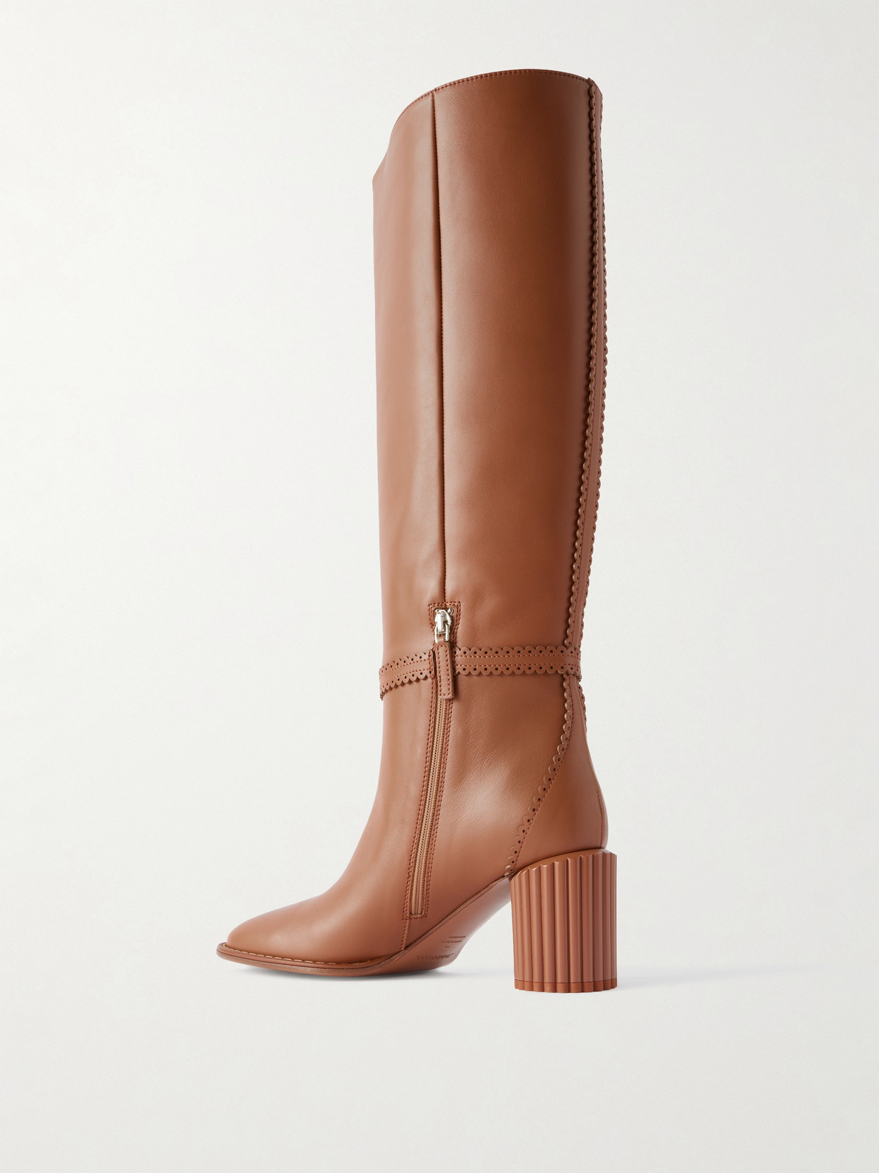 Eddie Buckled Scalloped Leather Knee Boots