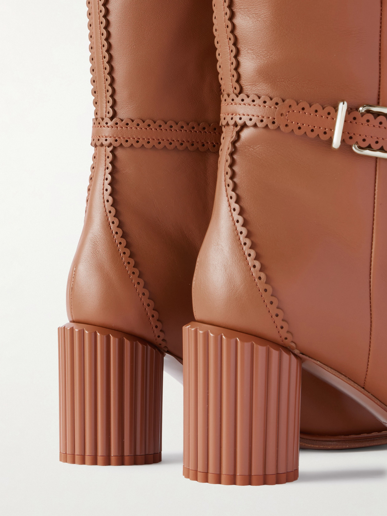 Eddie Buckled Scalloped Leather Knee Boots