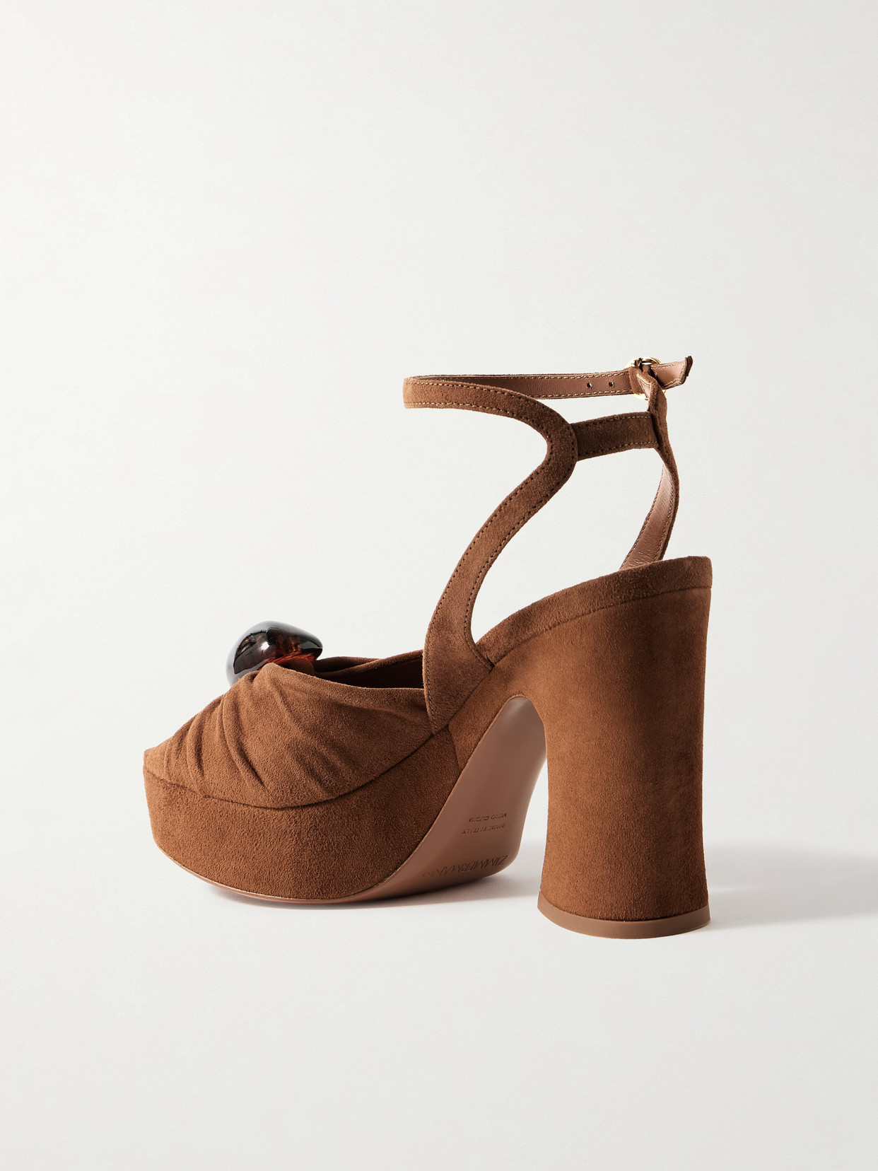 Zimmermann Gleam Embellished Gathered Suede Platform Sandals In Brown