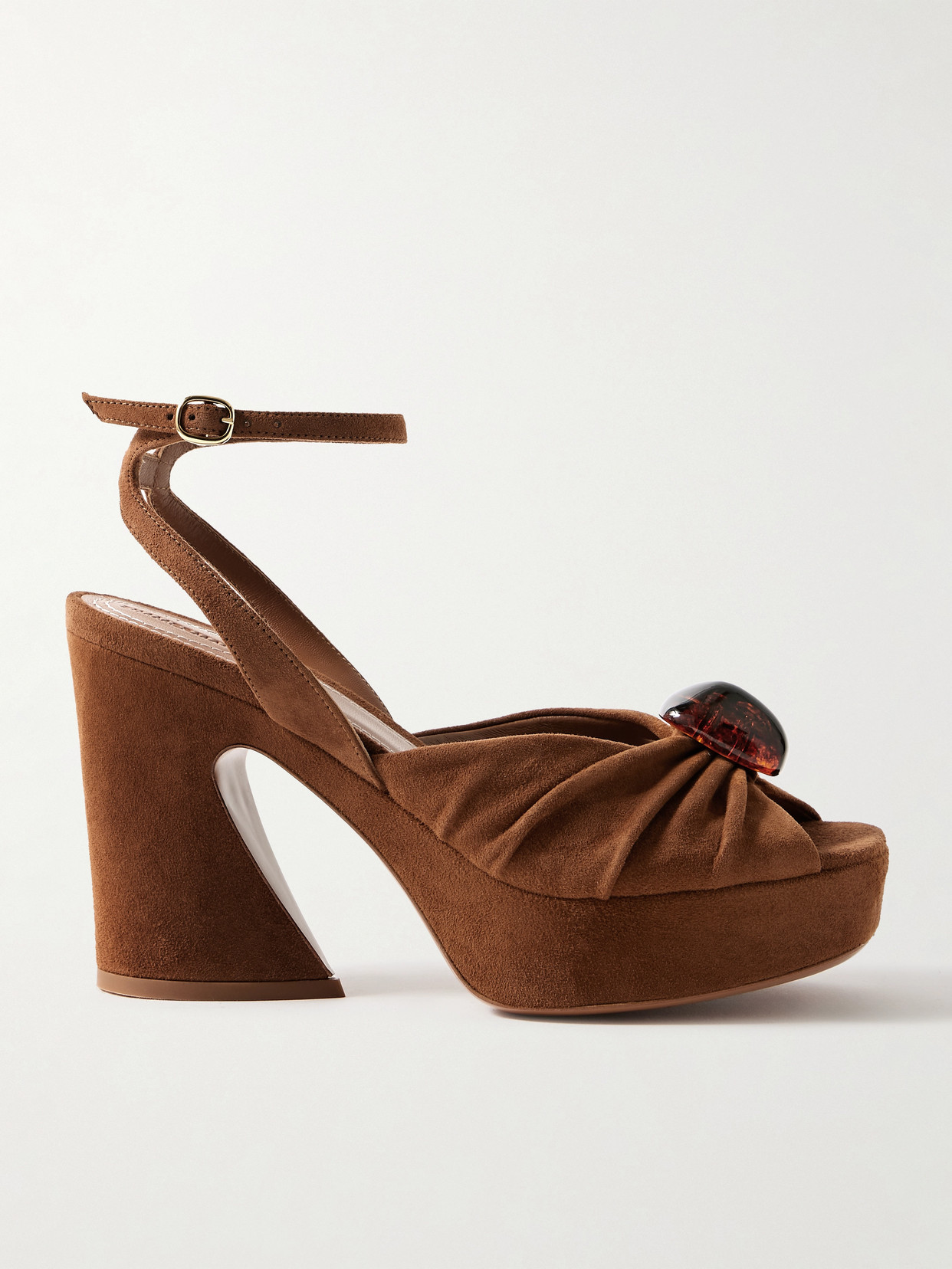 Zimmermann Gleam Embellished Gathered Suede Platform Sandals In Brown
