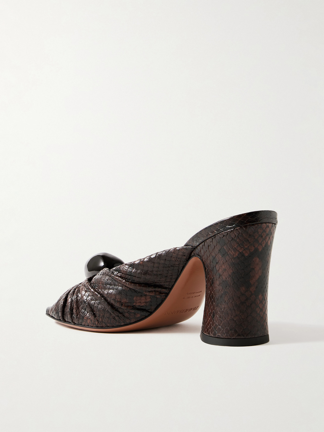 Zimmermann Gleam Embellished Gathered Snake-effect Leather Mules In Brown
