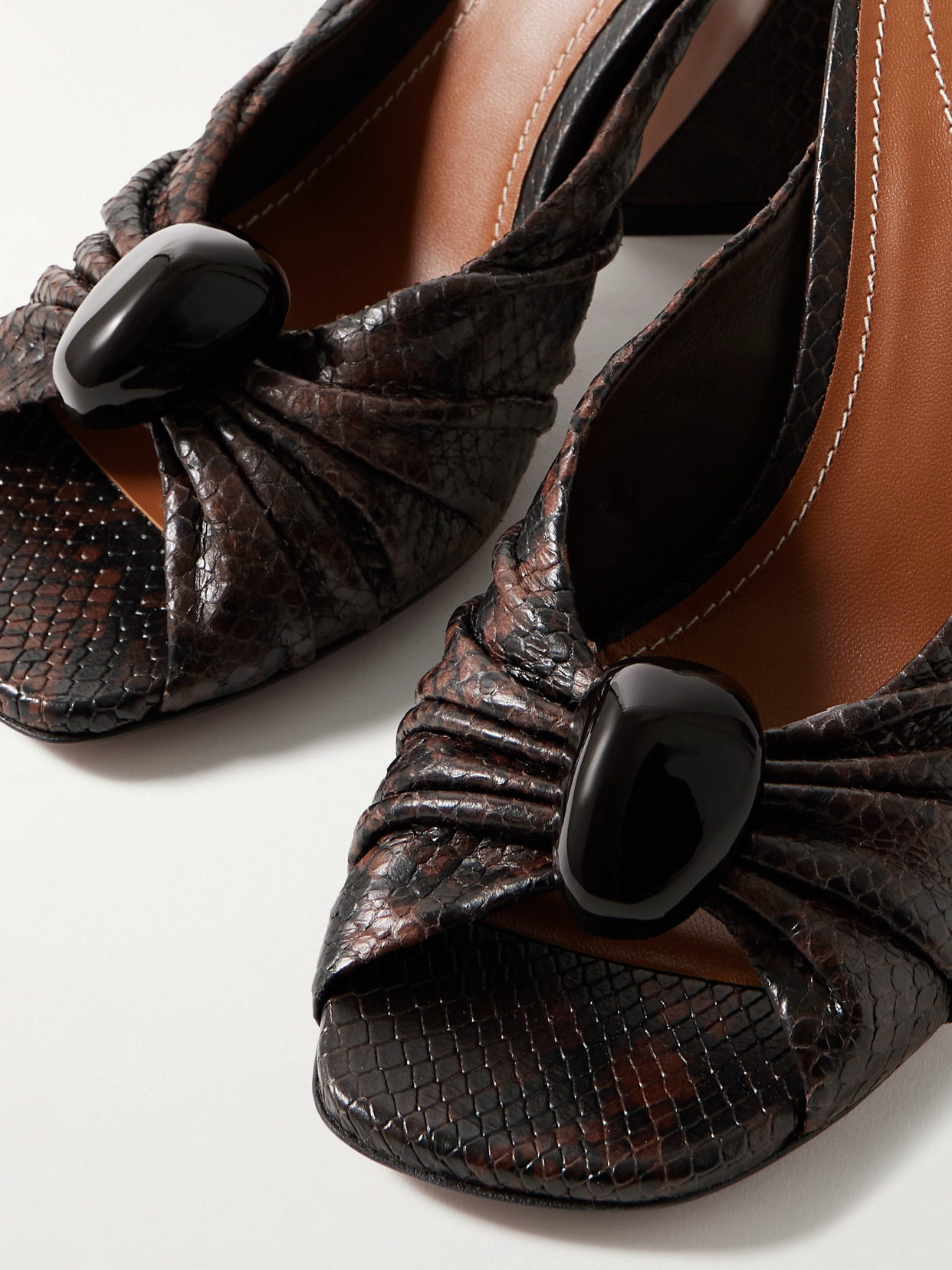 Zimmermann Gleam Embellished Gathered Snake-effect Leather Mules In Brown