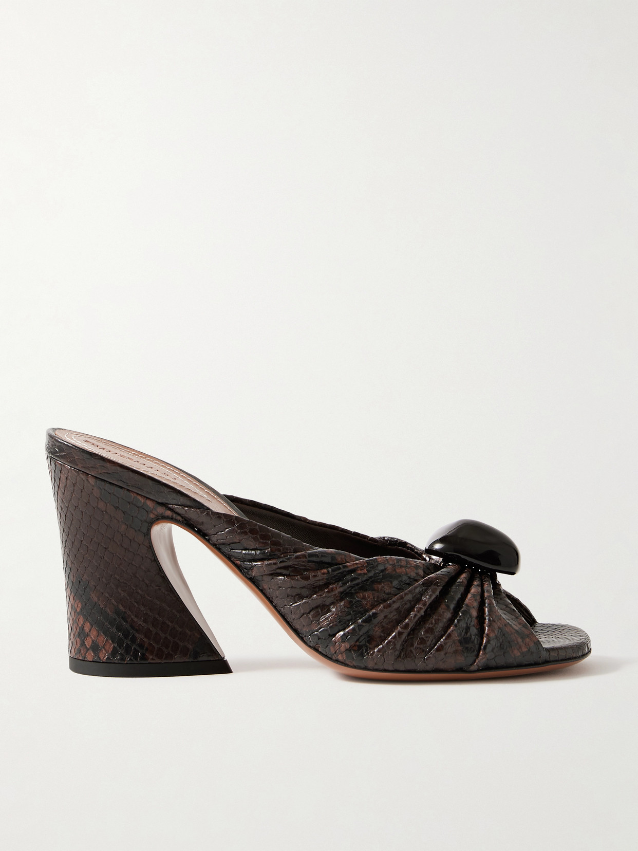 Zimmermann Gleam Embellished Gathered Snake-effect Leather Mules In Brown