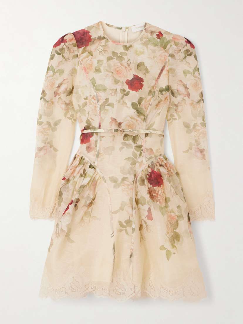 Zimmermann Lace-trimmed Floral-print Linen And Silk-blend Mini Dress