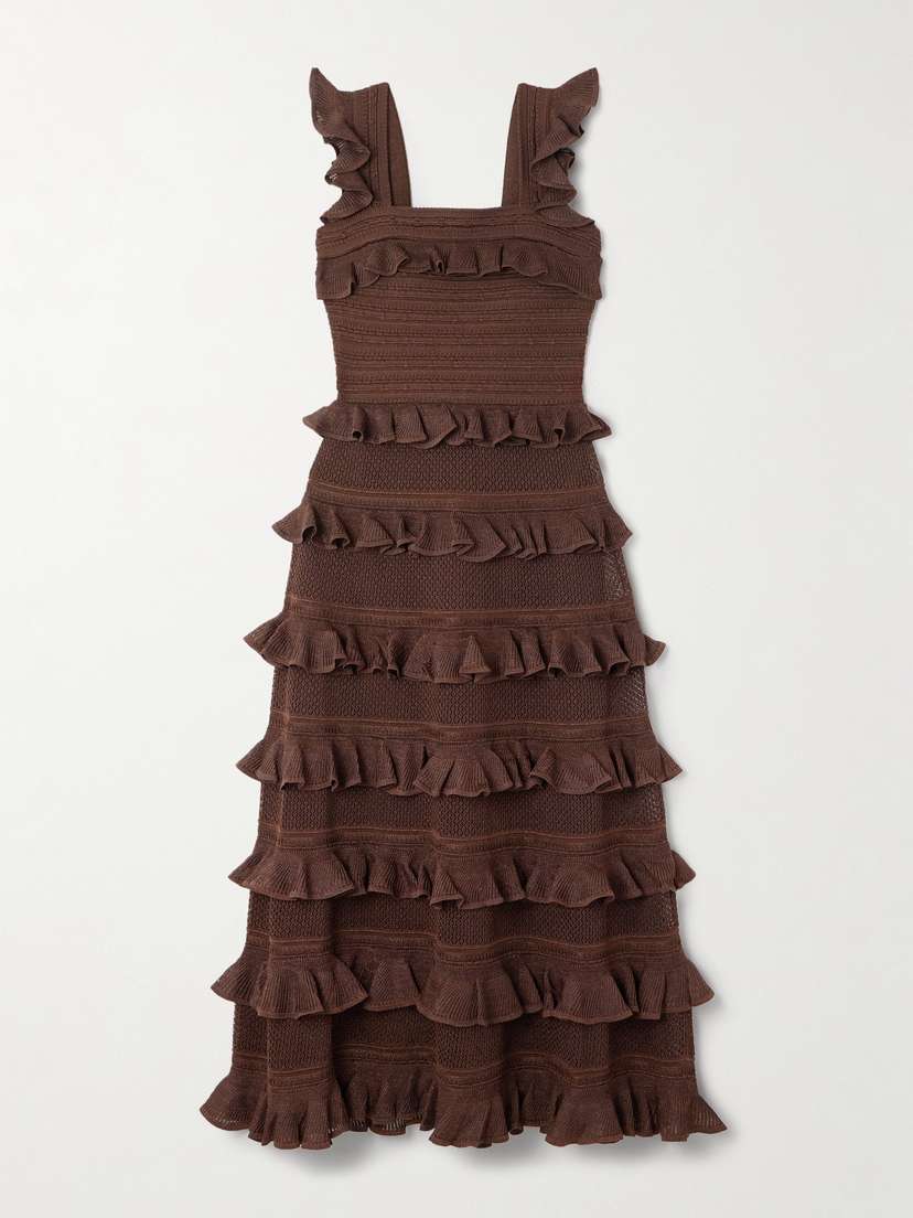 Zimmermann Ruffled Tiered Pointelle-knit Midi Dress