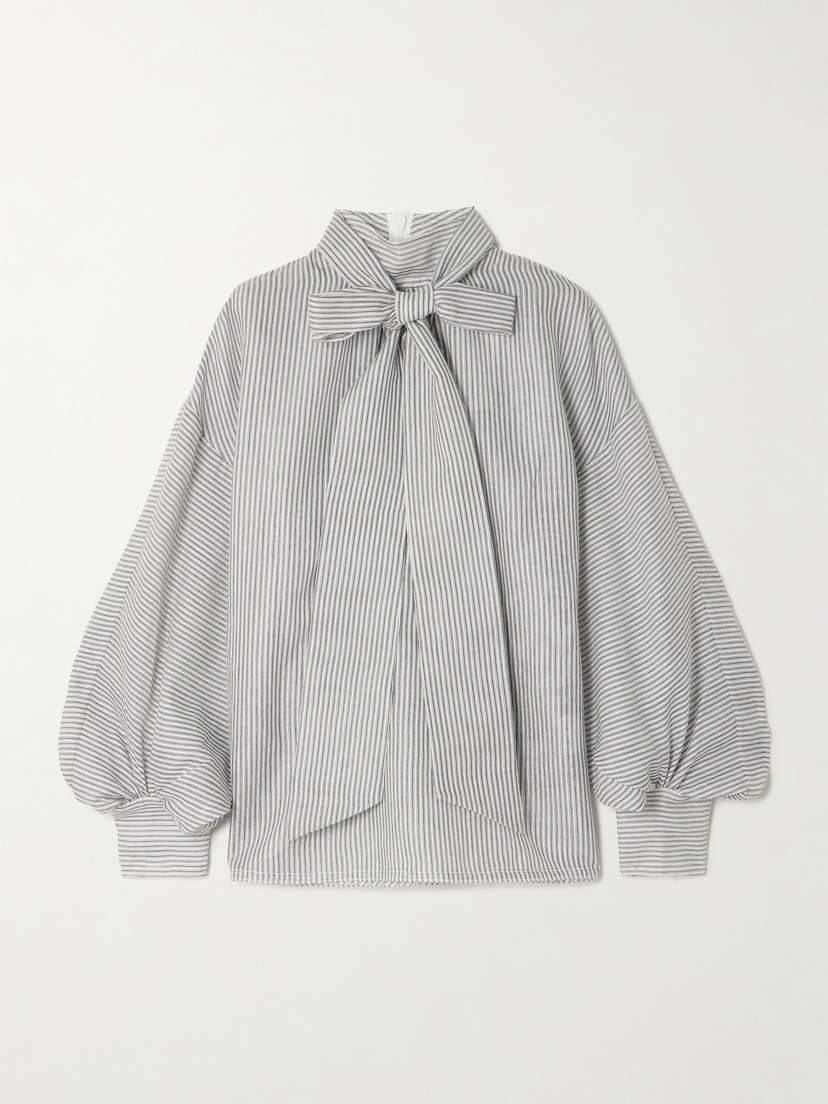 Zimmermann Pussy-bow Striped Cotton And Silk-blend Blouse