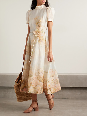 Zimmermann Picnic embellished floral-print linen and silk-blend midi dress