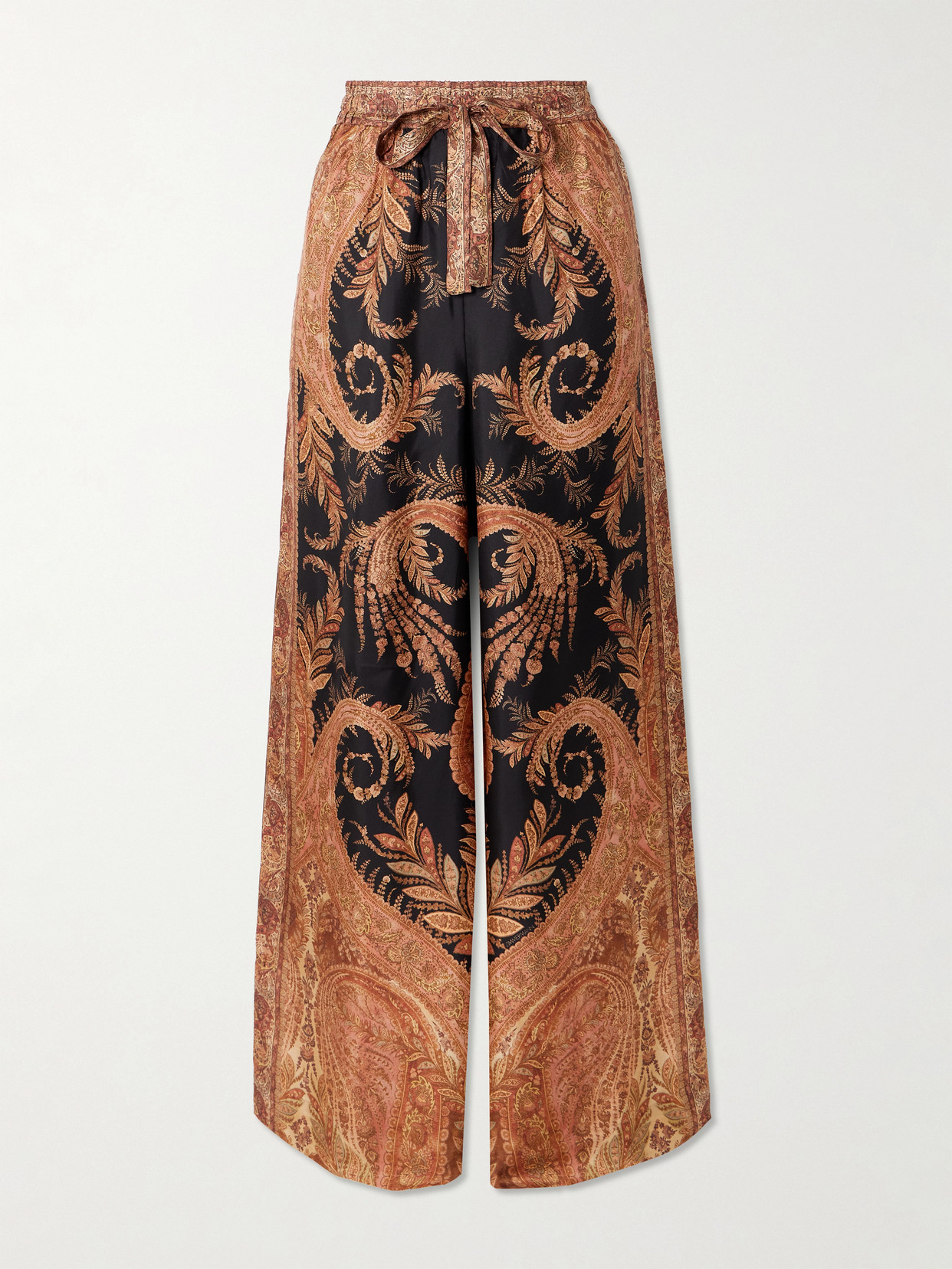 Zimmermann Hypnotic Paisley-print Silk Wide-leg Pants In Black
