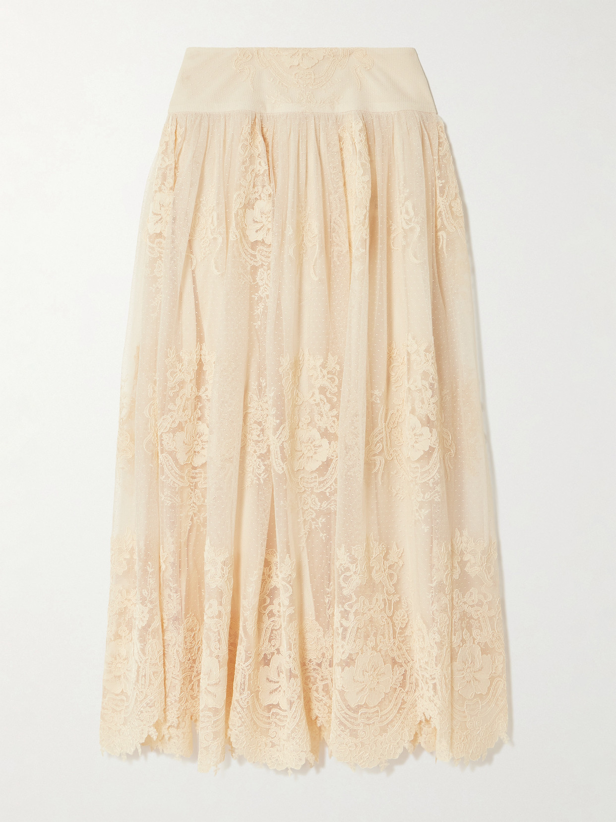 Zimmermann Hypnotic Gathered Flocked Lace Maxi Skirt In Neutral