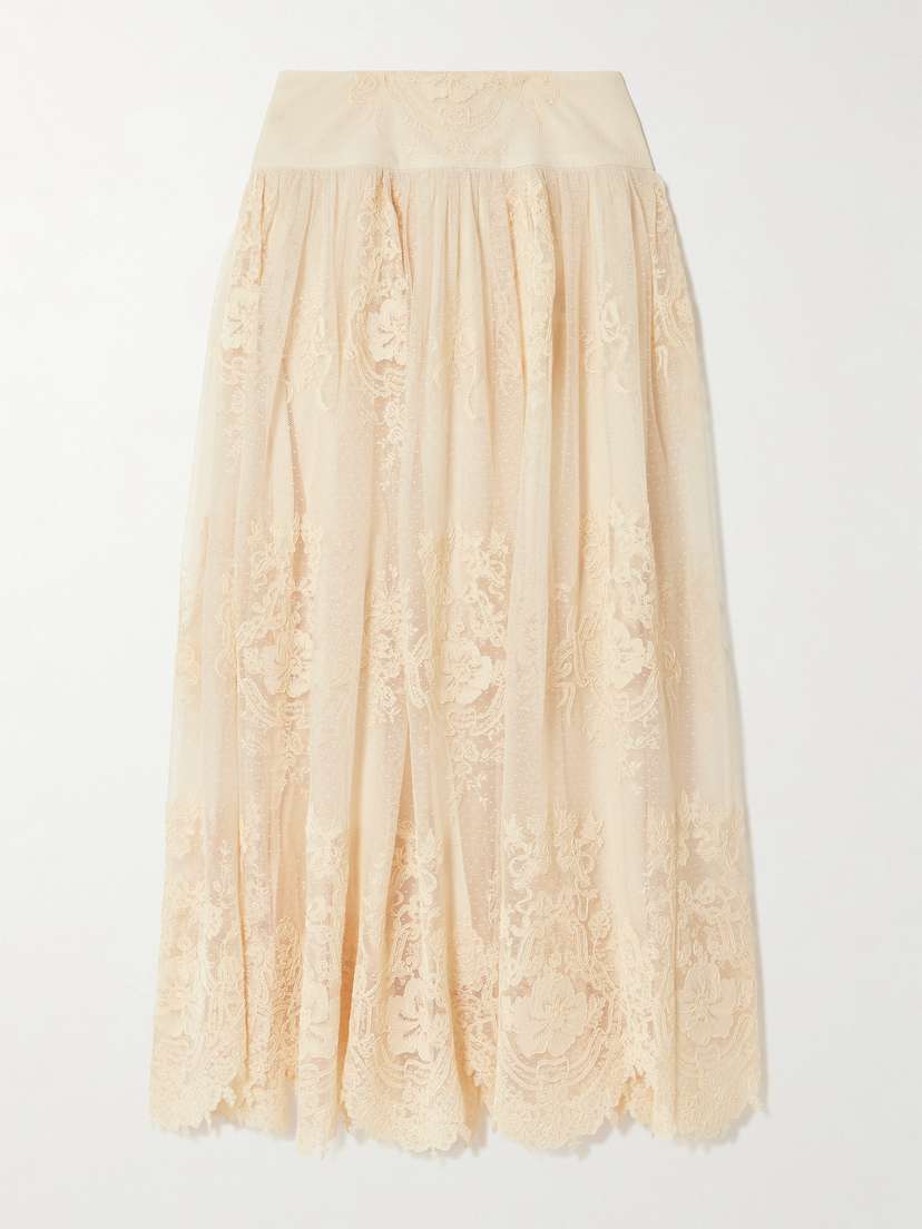 Zimmermann Hypnotic Gathered Flocked Lace Maxi Skirt