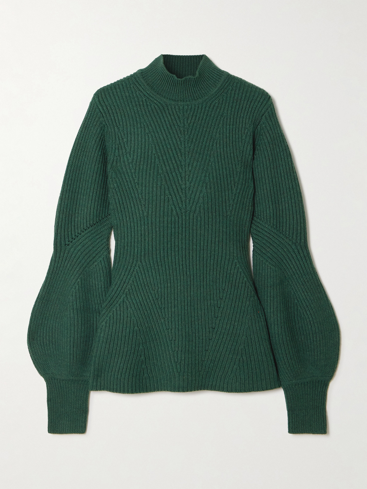 Zimmermann Ribbed Wool Peplum Sweater In Green