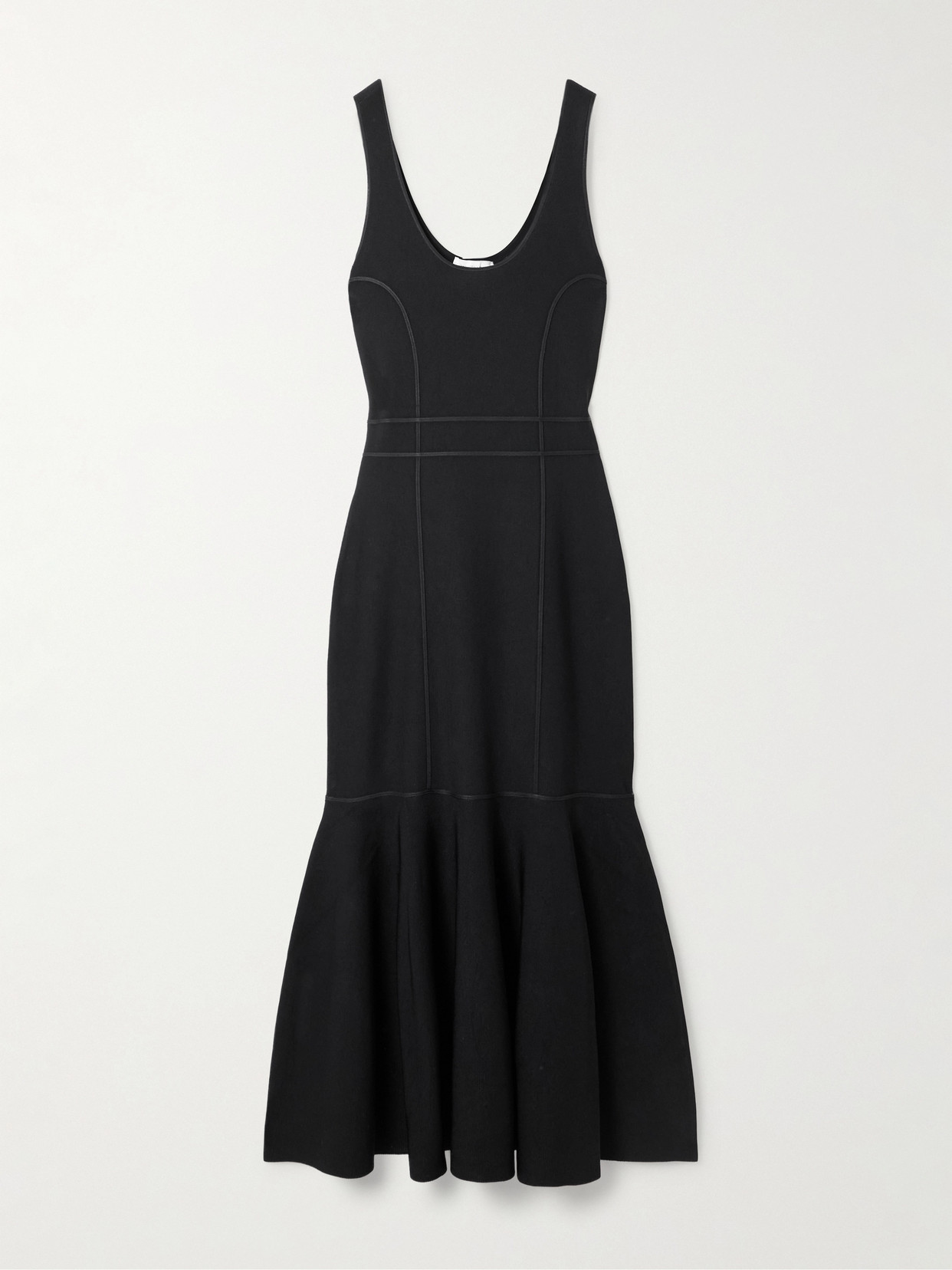 Zimmermann Paneled Ruffled Knitted Midi Dress In Black