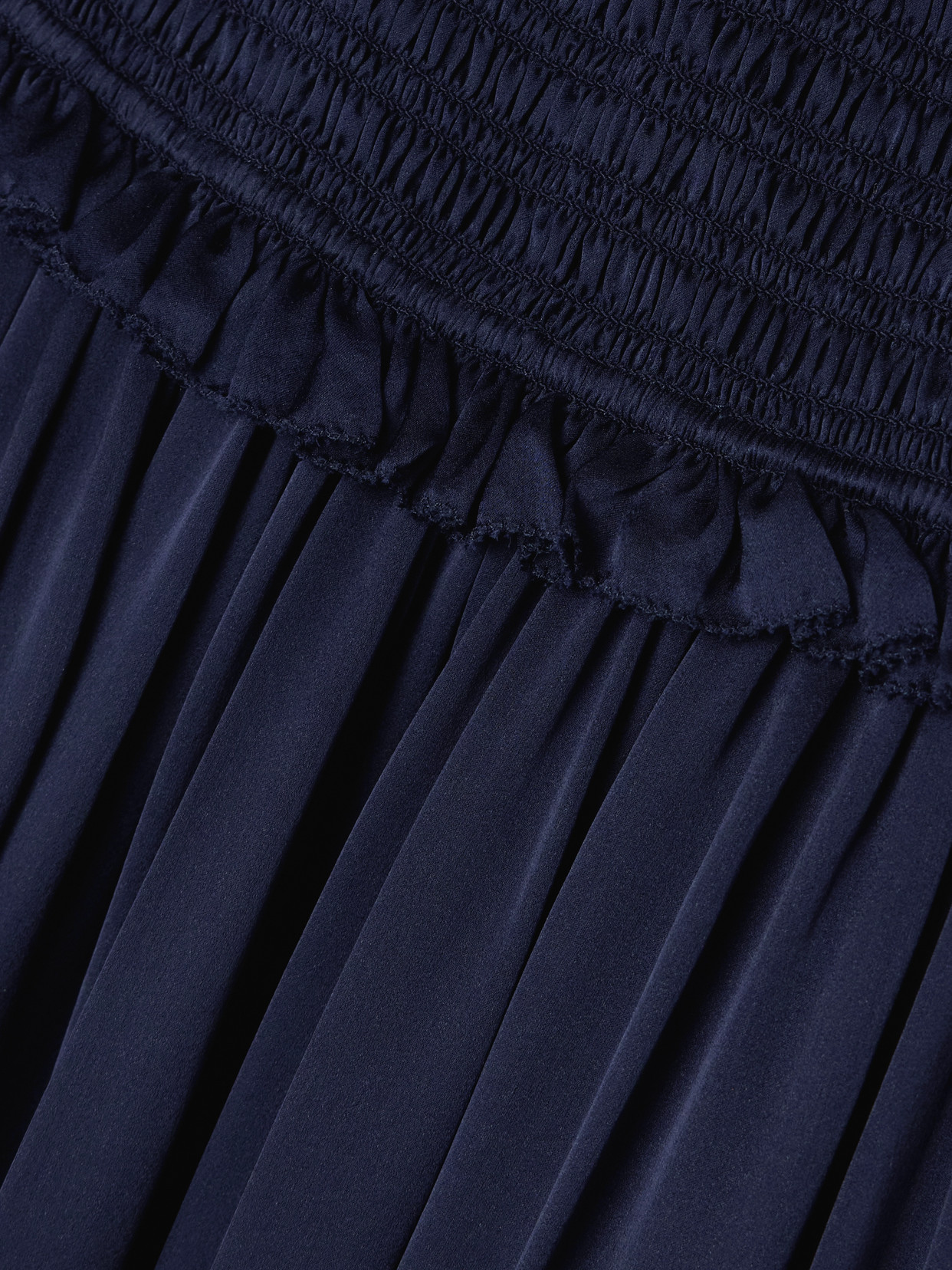 Zimmermann Dream Ruffled Shirred Silk-satin Maxi Skirt In Blue