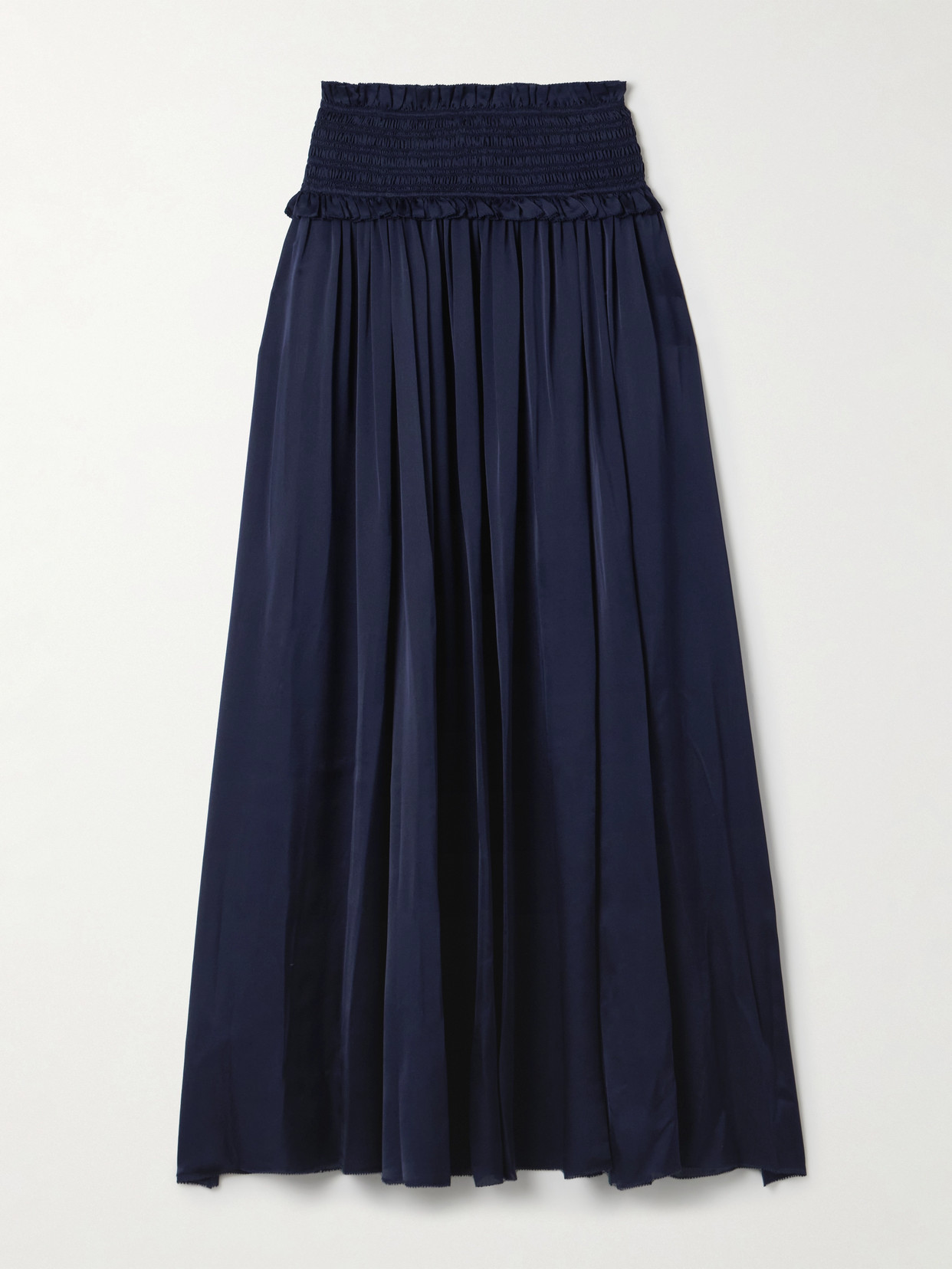 Zimmermann Dream Ruffled Shirred Silk-satin Maxi Skirt In Blue