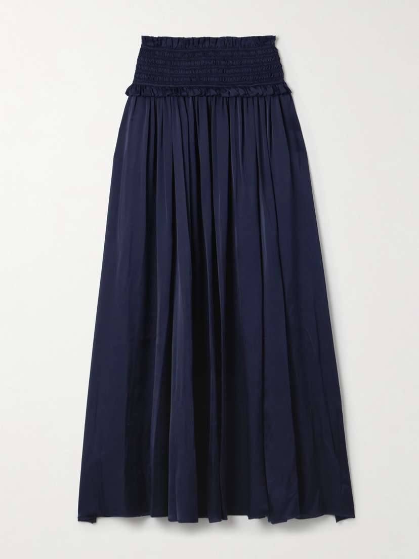Zimmermann Dream Ruffled Shirred Silk-satin Maxi Skirt