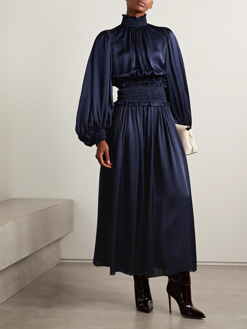 Zimmermann Dream ruffled shirred silk-satin maxi skirt