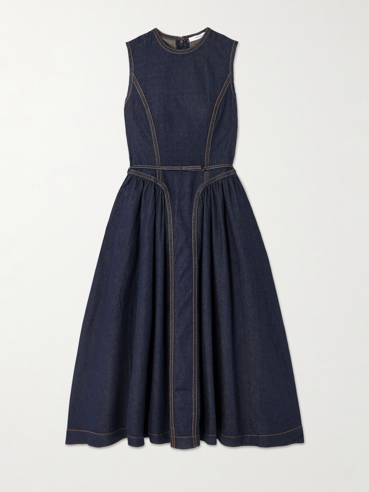 Zimmermann Belted Denim Midi Dress In Blue