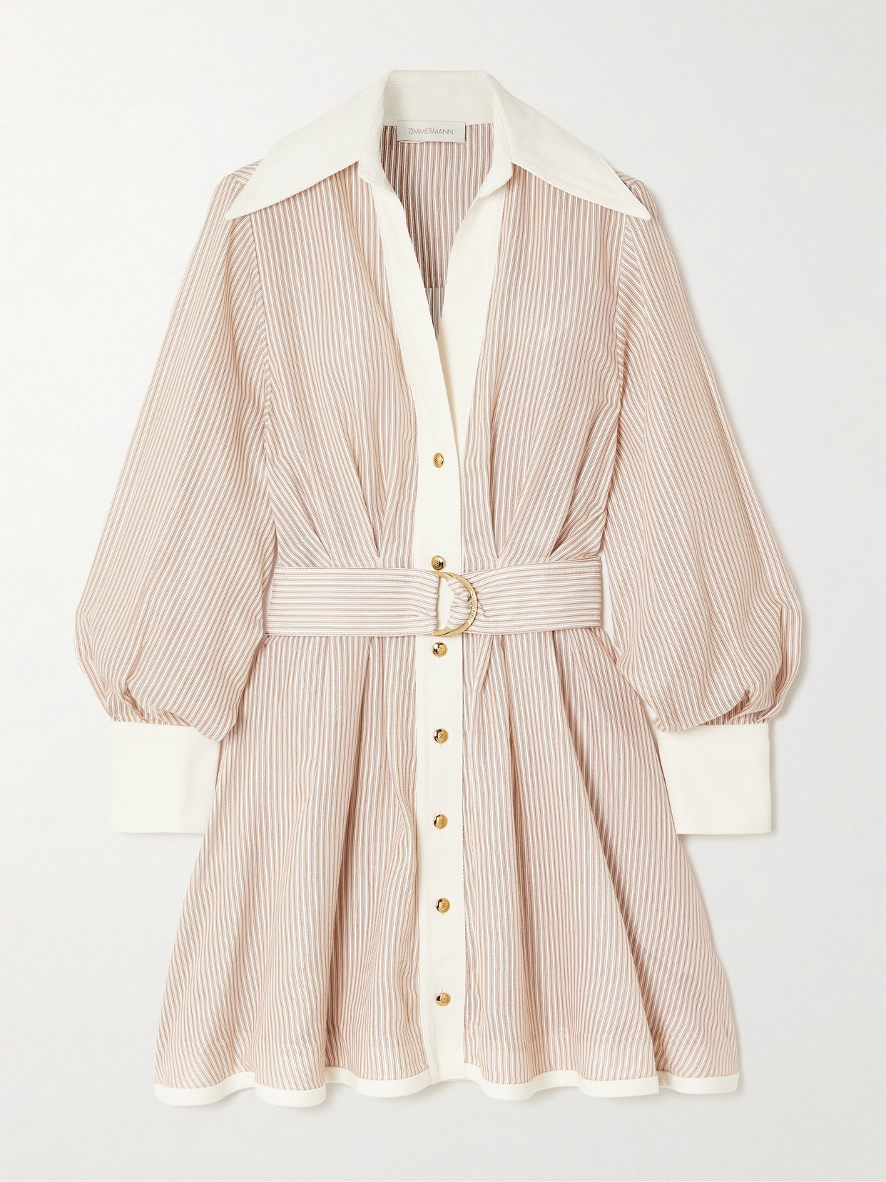 Zimmermann Belted Striped Cotton And Silk-blend Mini Dress In Multi