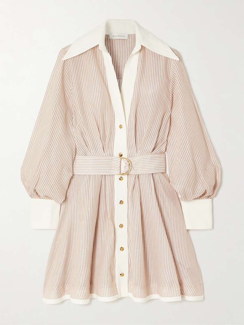 Zimmermann Belted Striped Cotton And Silk-blend Mini Dress