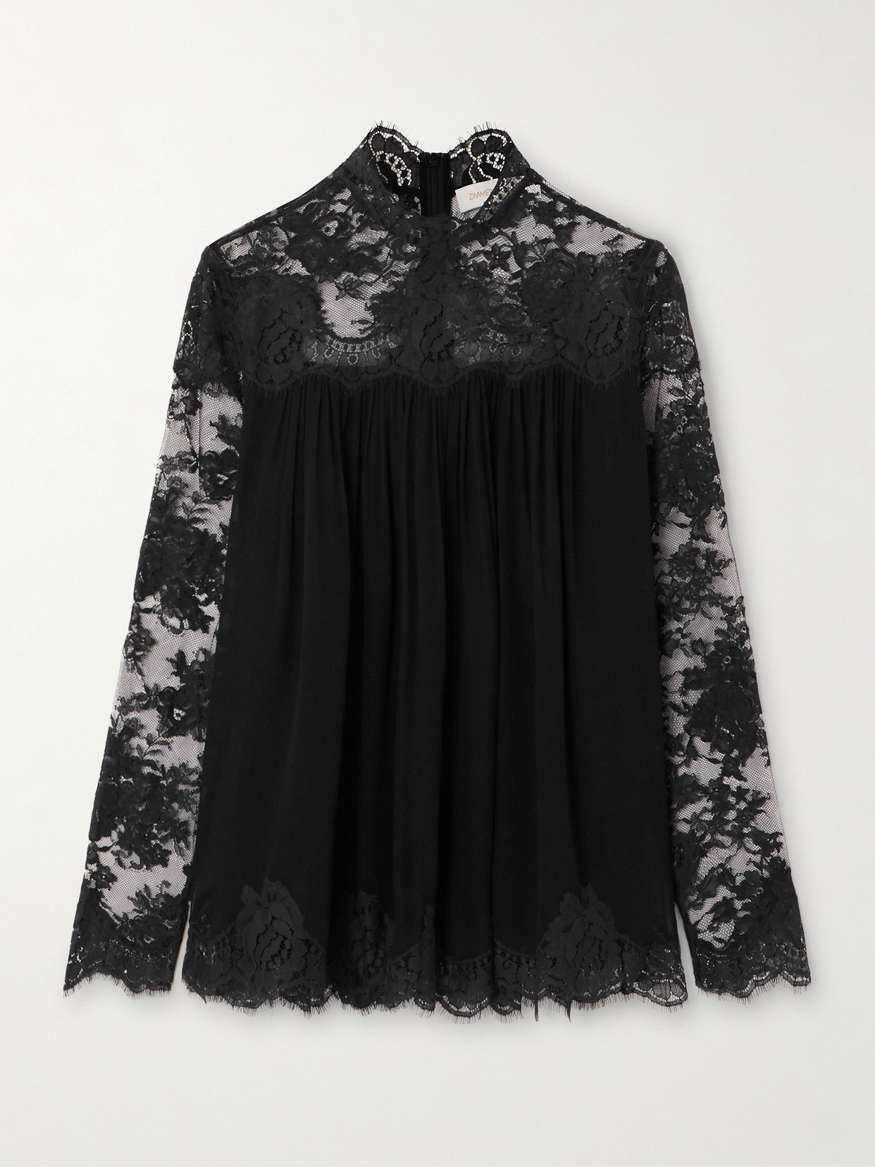 Zimmermann Hypnotic Lace-trimmed Chiffon Blouse In Black