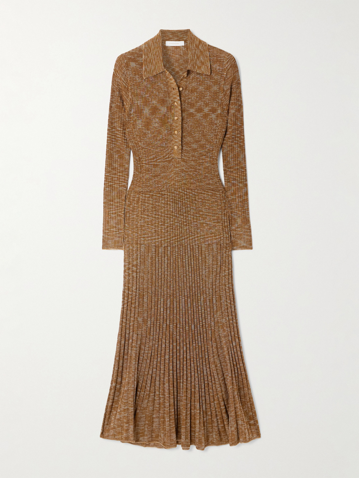 Zimmermann Mouline Pleated Knitted Midi Dress In Brown