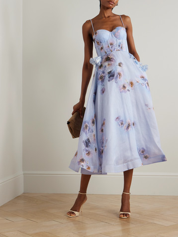 Zimmermann Hypnotic Picnic belted appliquéd floral-print linen and silk-blend midi dress