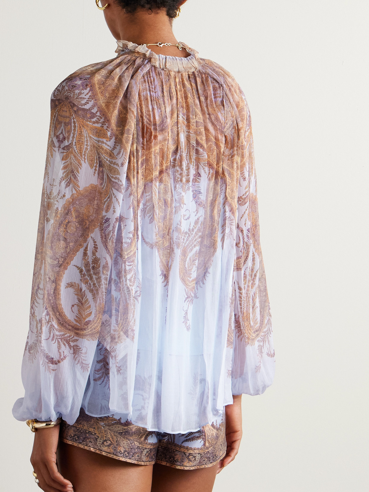 Zimmermann Flowy Gradient Blouse With Ruffled Neckline In Multi